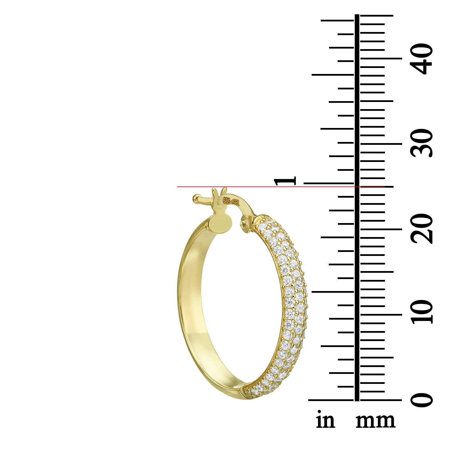 עגילי נשים מזהב צהוב 14 קראט - חישוק נוצץ גדול עגילי נשים מזהב צהוב 14 קראט - חישוק נוצץ גדול