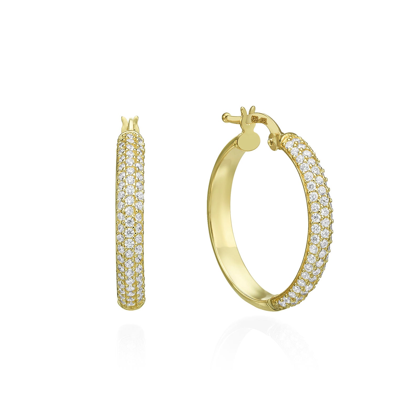 עגילי נשים מזהב צהוב 14 קראט - חישוק נוצץ גדול עגילי נשים מזהב צהוב 14 קראט - חישוק נוצץ גדול