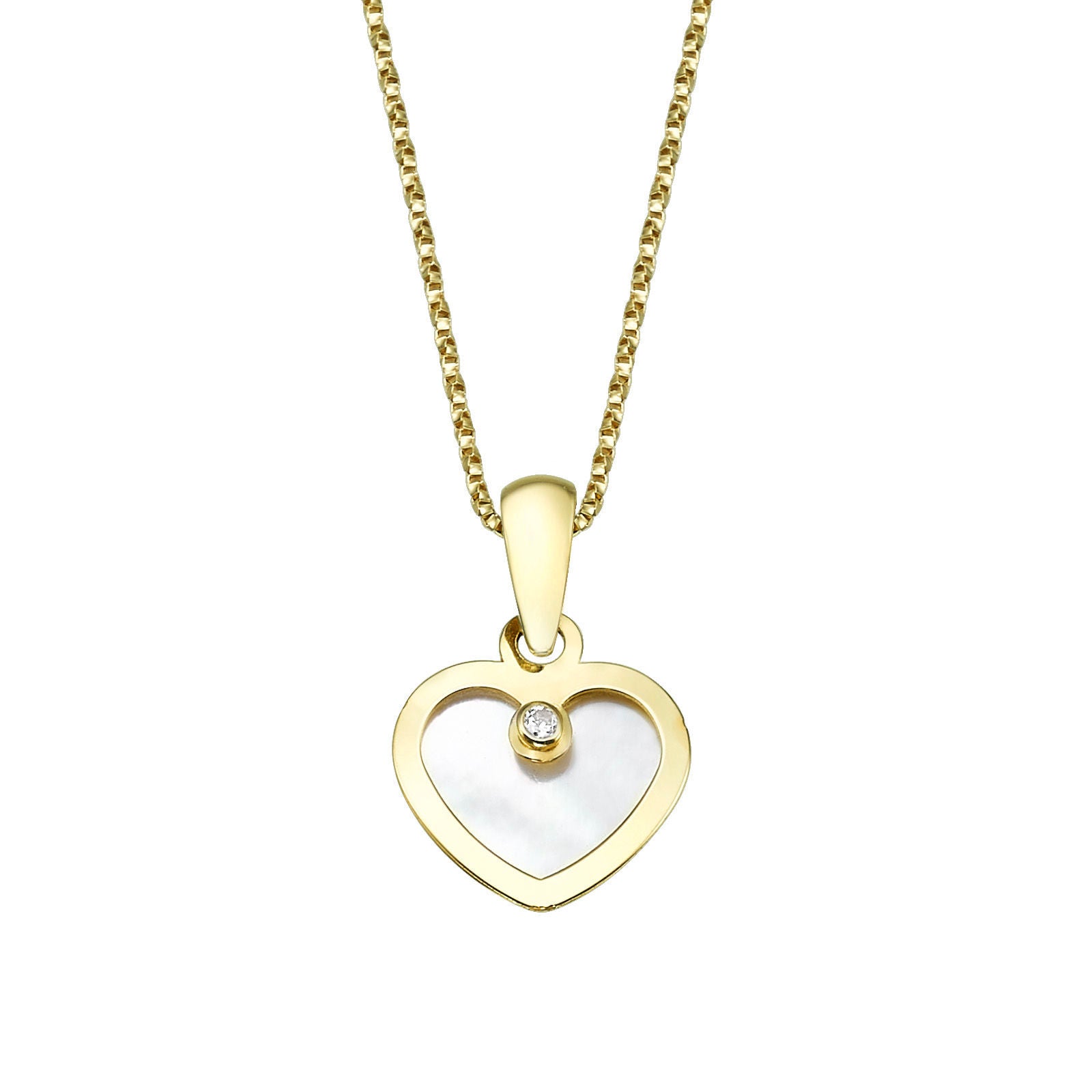 תליון ושרשרת מזהב צהוב - לב צדף וזירקון תליון ושרשרת מזהב צהוב - לב צדף וזירקון