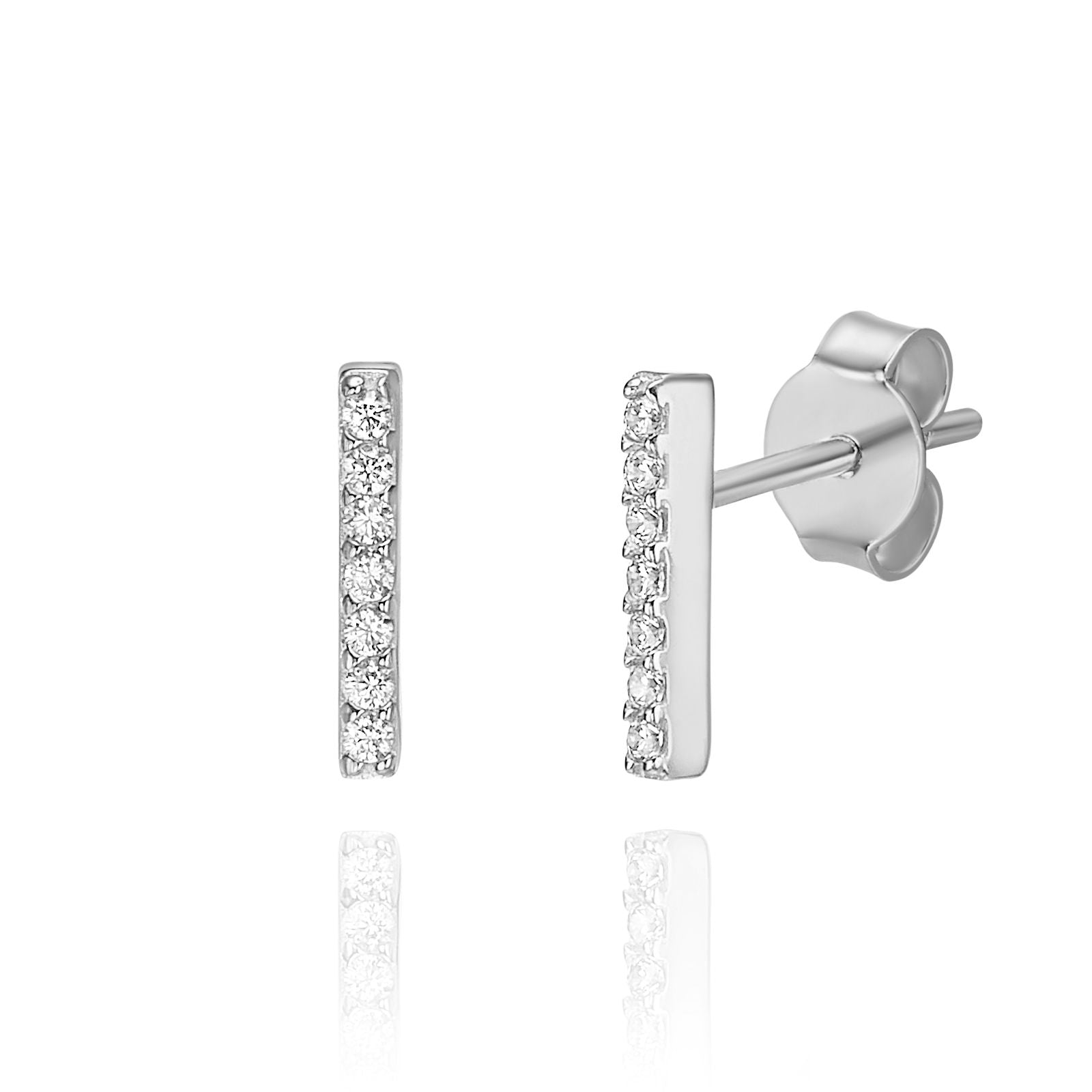 עגילים צמודים מזהב לבן 14 קראט - בר זהב נוצץ עגילים צמודים מזהב לבן 14 קראט - בר זהב נוצץ