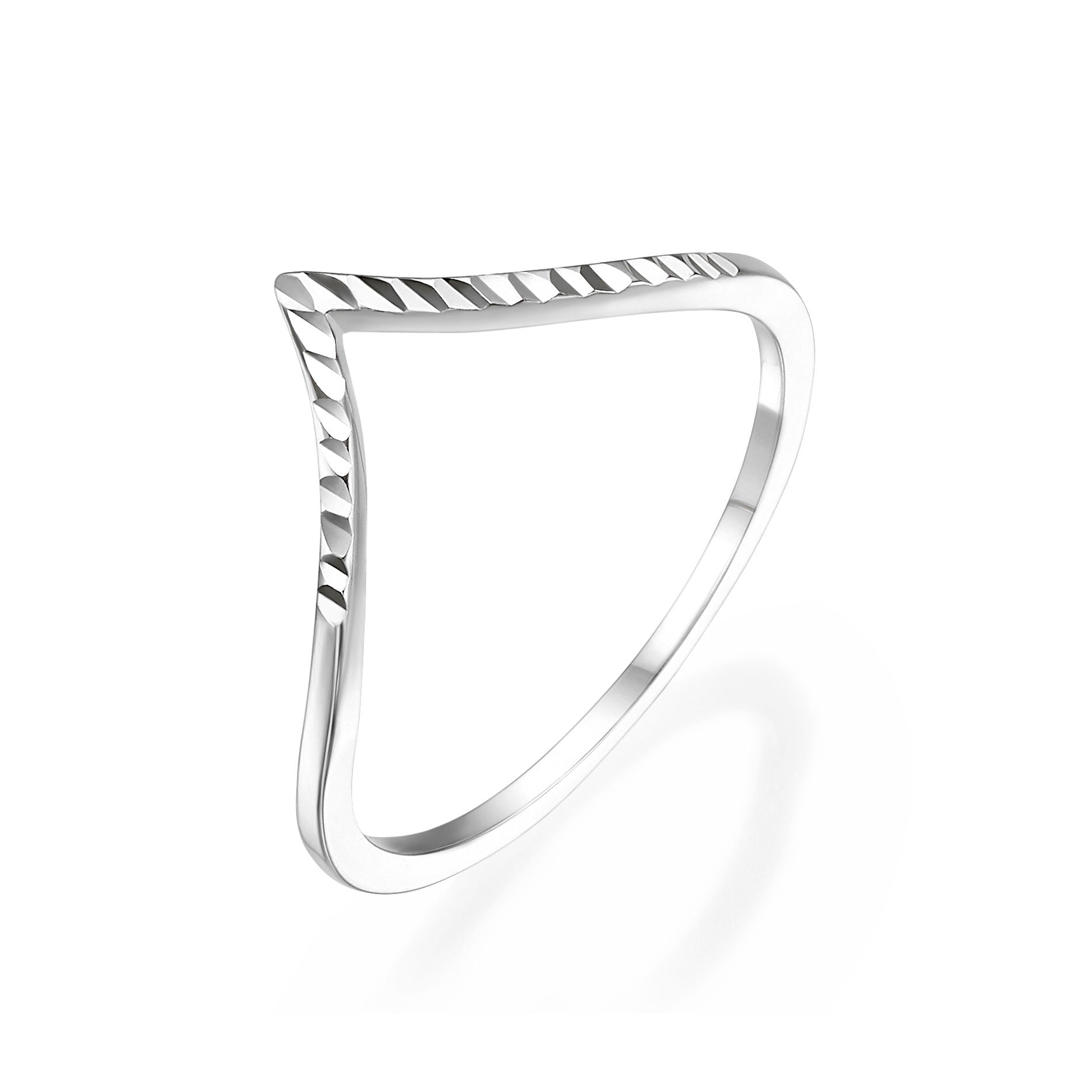 טבעת מזהב לבן 14 קראט - וי מבריק טבעת מזהב לבן 14 קראט - וי מבריק