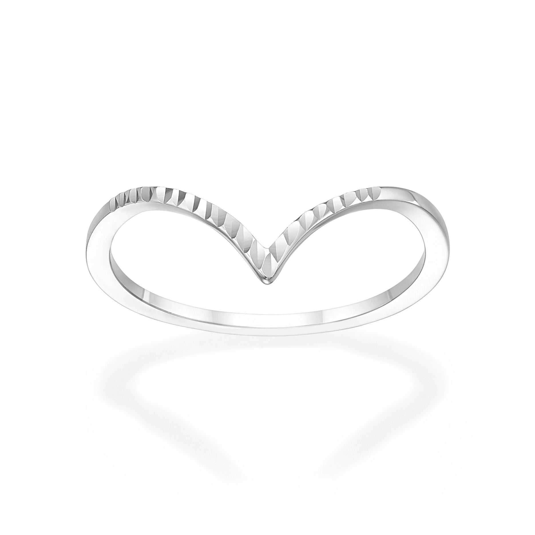 טבעת מזהב לבן 14 קראט - וי מבריק טבעת מזהב לבן 14 קראט - וי מבריק