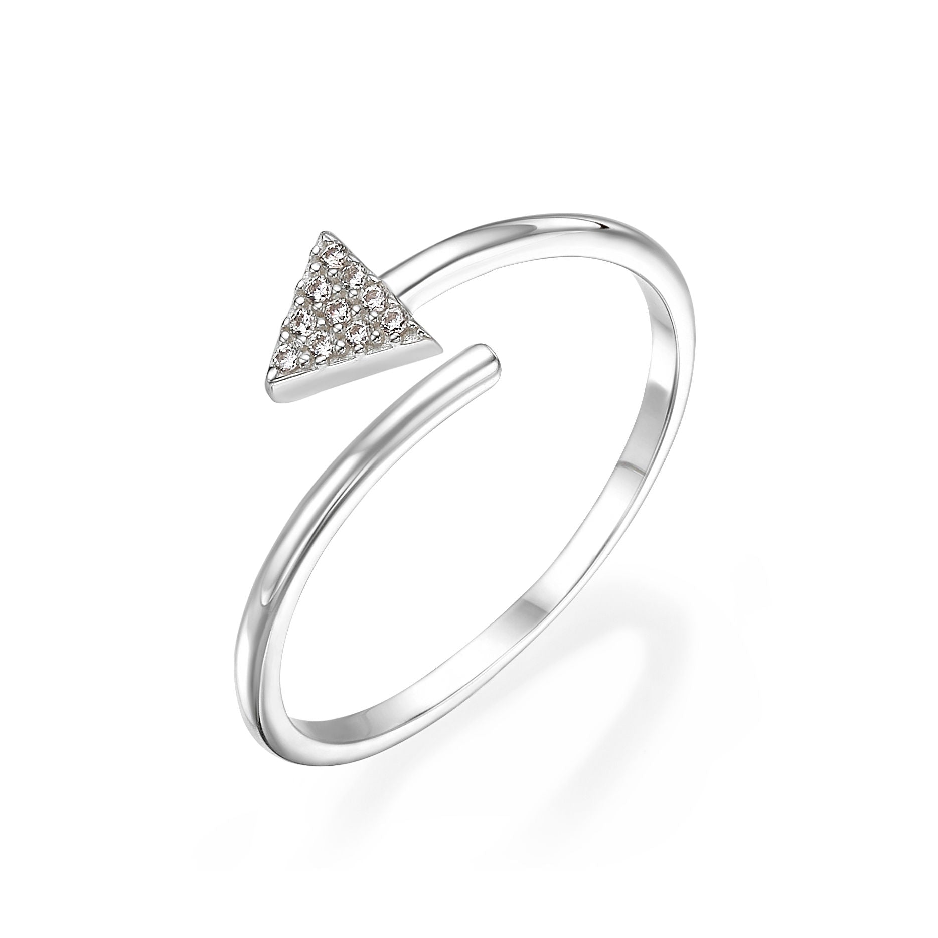 טבעת פתוחה מזהב לבן 14 קראט - חץ מנצנץ טבעת פתוחה מזהב לבן 14 קראט - חץ מנצנץ