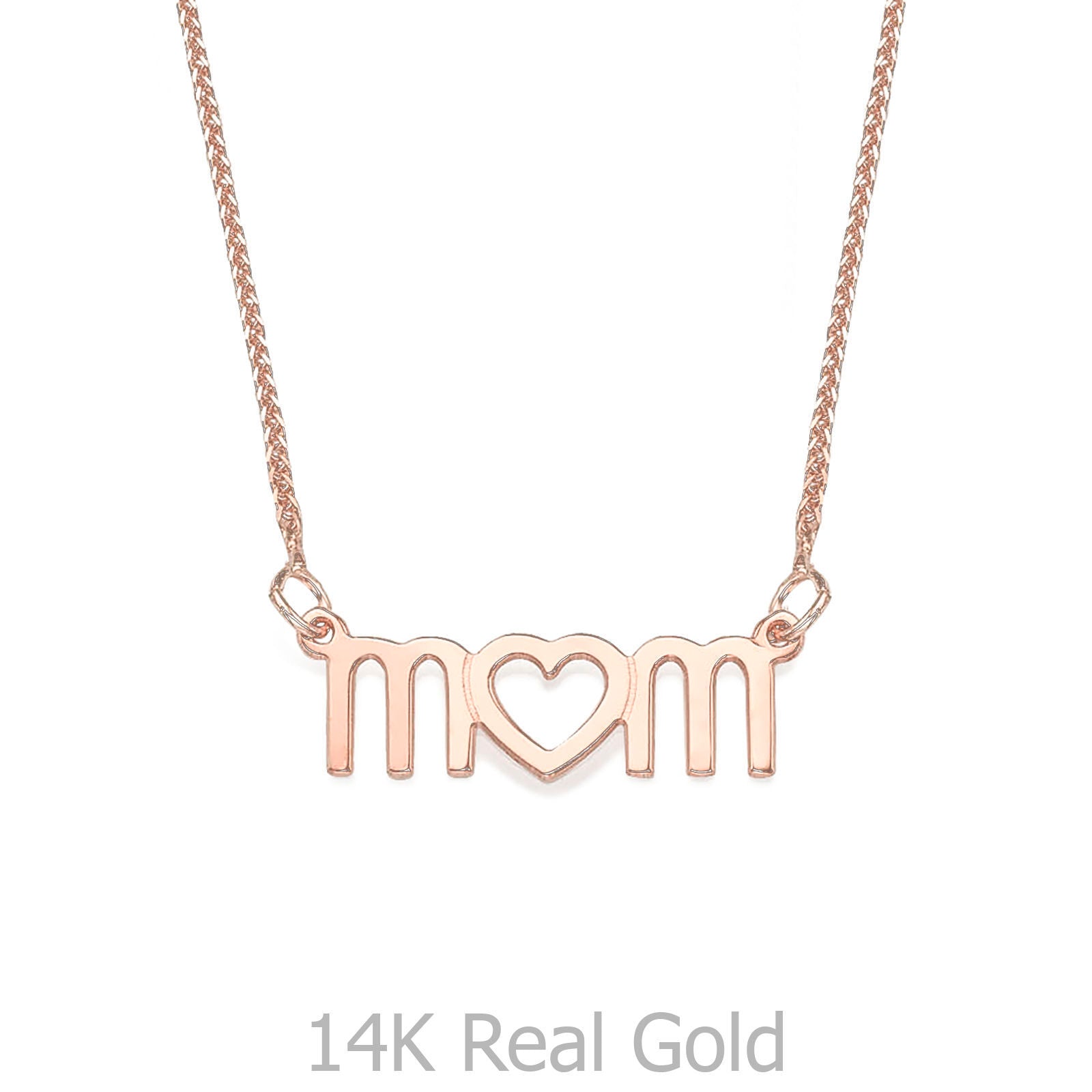 שרשרת mom בעיצוב אישי מזהב ורוד 14 קראט - לב שרשרת mom בעיצוב אישי מזהב ורוד 14 קראט - לב