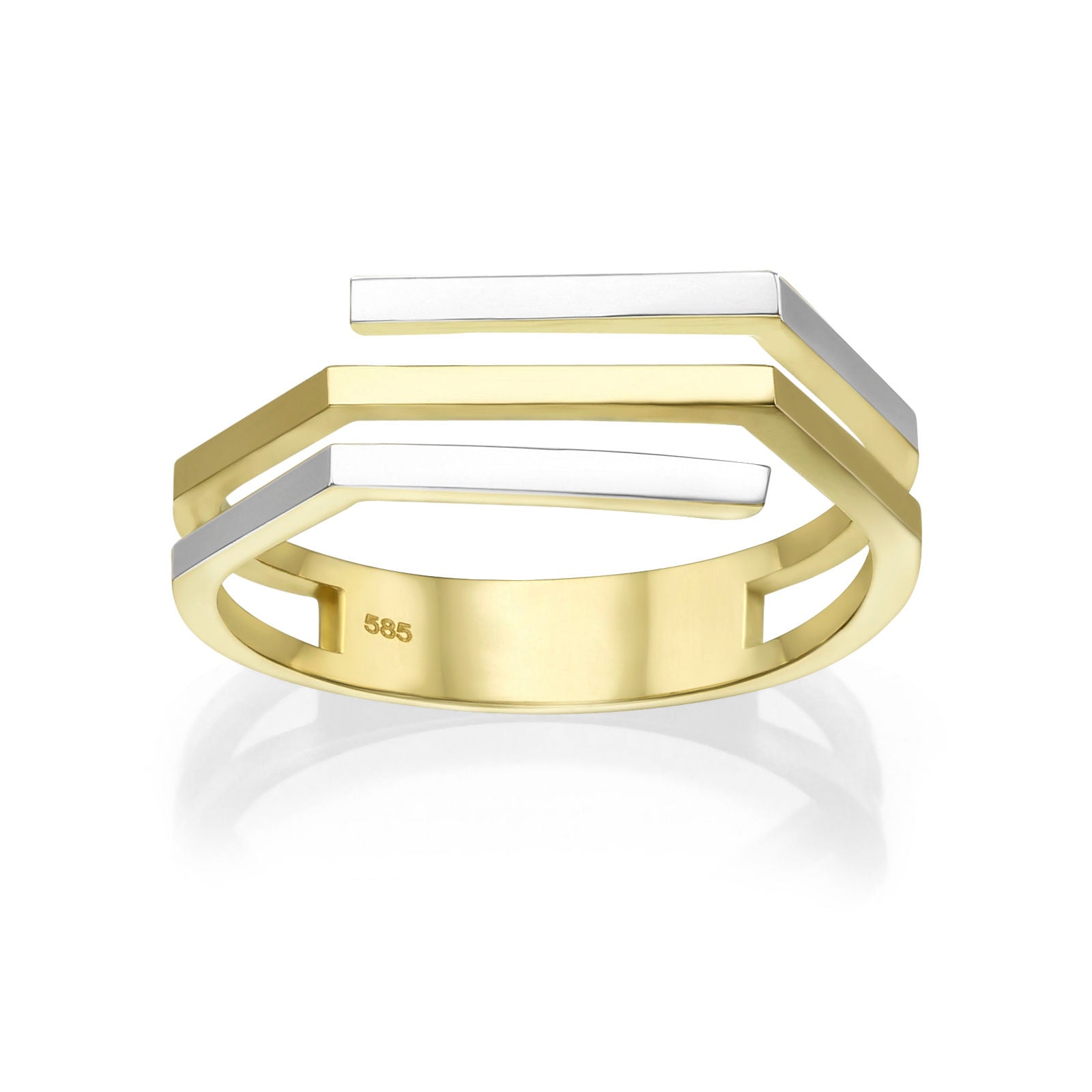 טבעת מזהב צהוב ולבן 14 קראט - אלין טבעת מזהב צהוב ולבן 14 קראט - אלין