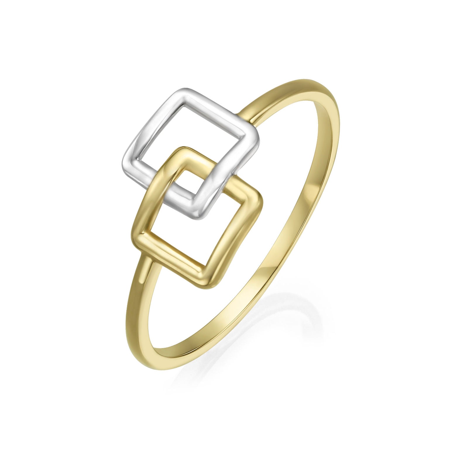 טבעת מזהב צהוב ולבן 14 קראט - ריבועי אליס טבעת מזהב צהוב ולבן 14 קראט - ריבועי אליס