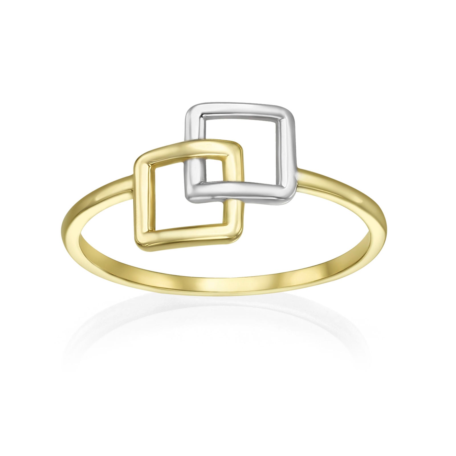 טבעת מזהב צהוב ולבן 14 קראט - ריבועי אליס טבעת מזהב צהוב ולבן 14 קראט - ריבועי אליס