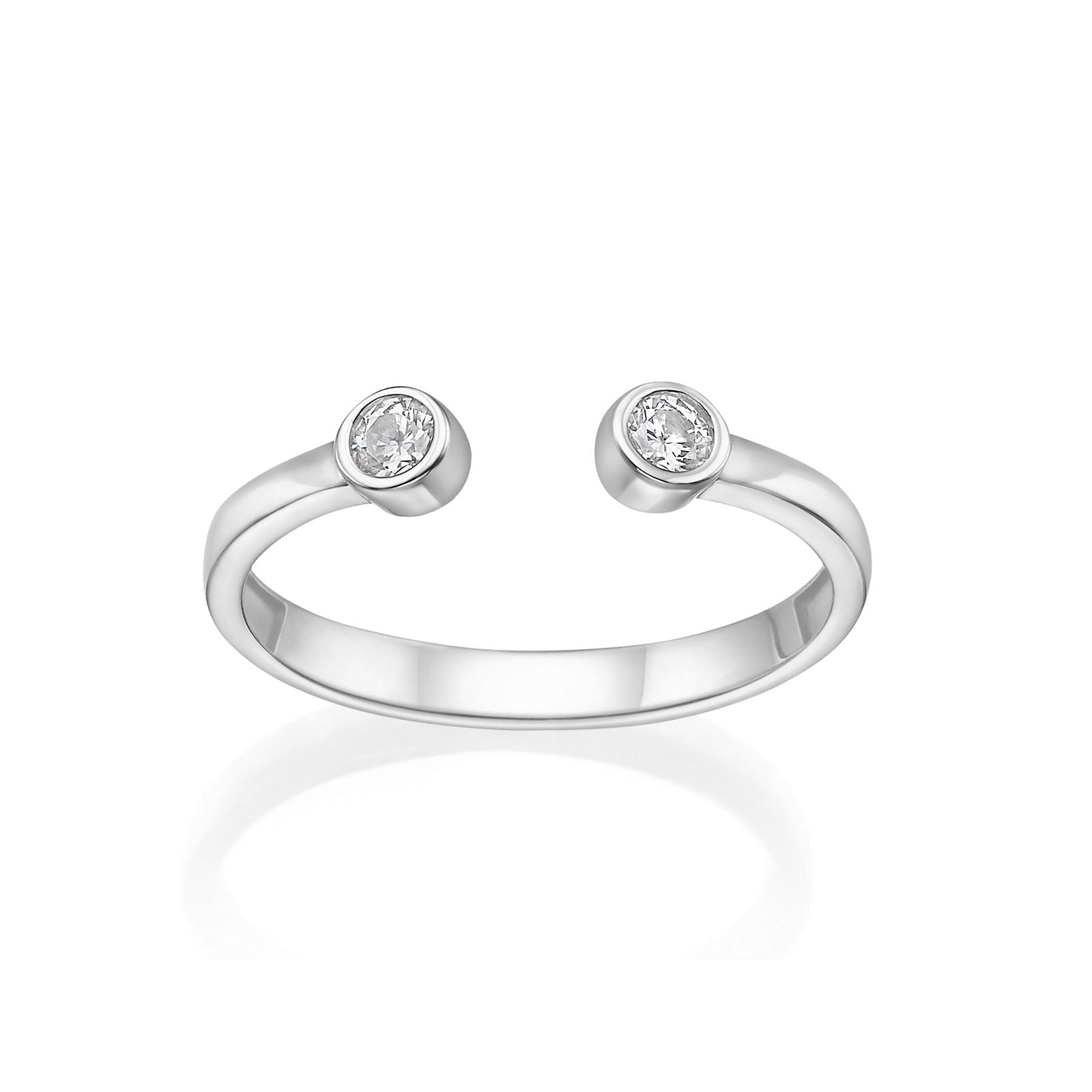 טבעת פתוחה מזהב לבן 14 קראט - עיגולי טל מנצנצים טבעת פתוחה מזהב לבן 14 קראט - עיגולי טל מנצנצים