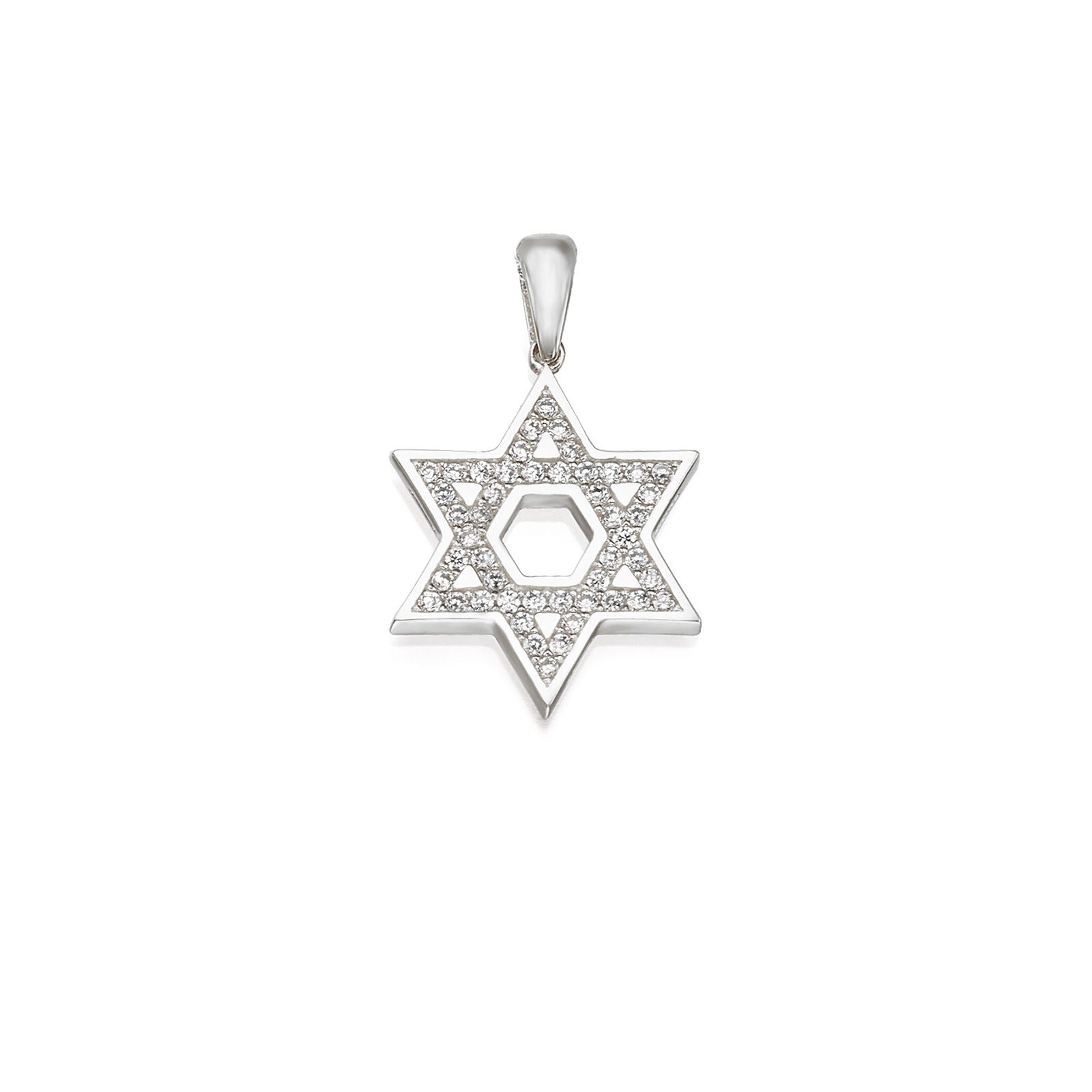 תליון מזהב לבן 14 קראט - מגן דוד מנצנץ תליון מזהב לבן 14 קראט - מגן דוד מנצנץ