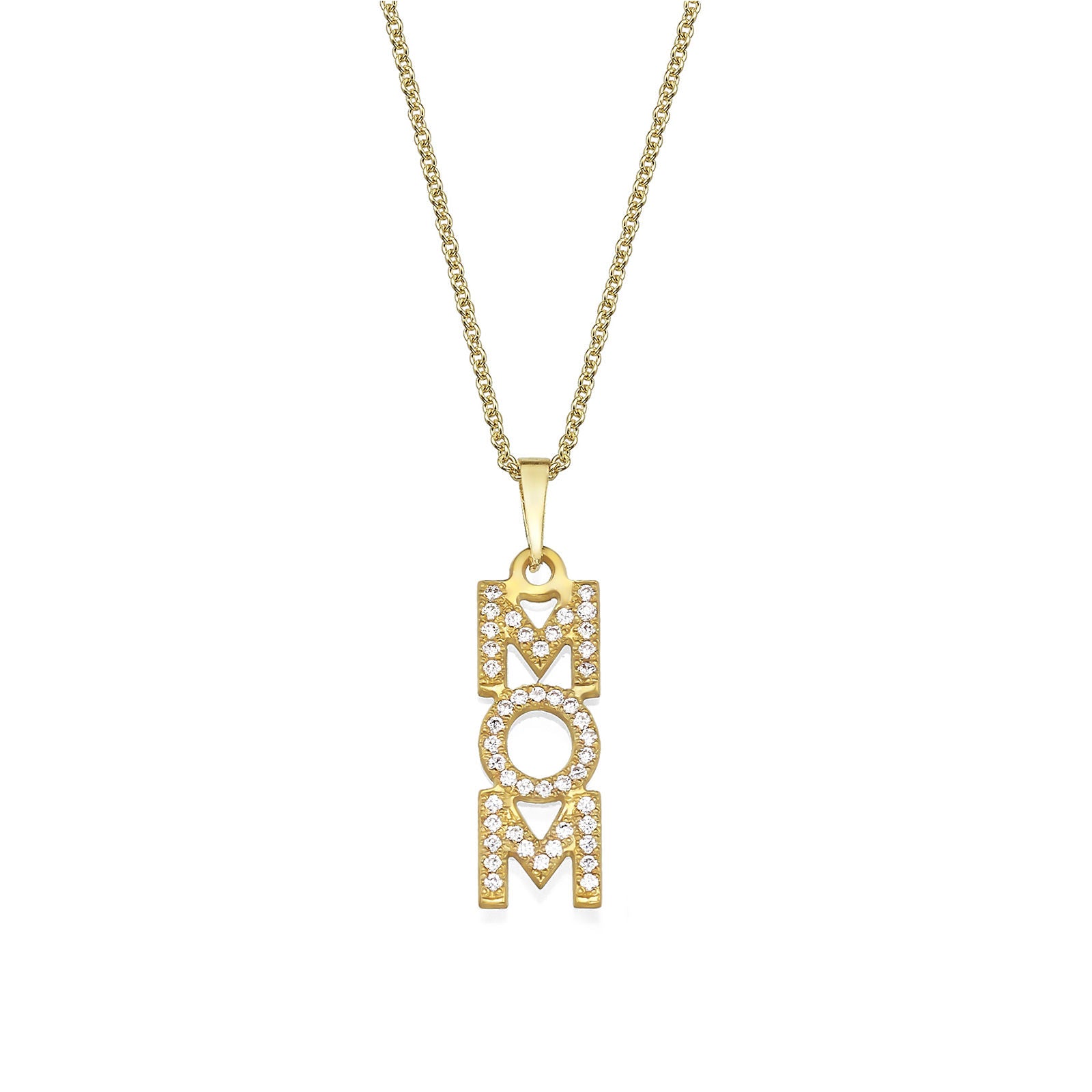 שרשרת mom זהב צהוב 14 קראט - אנכי זירקונים שרשרת mom זהב צהוב 14 קראט - אנכי זירקונים