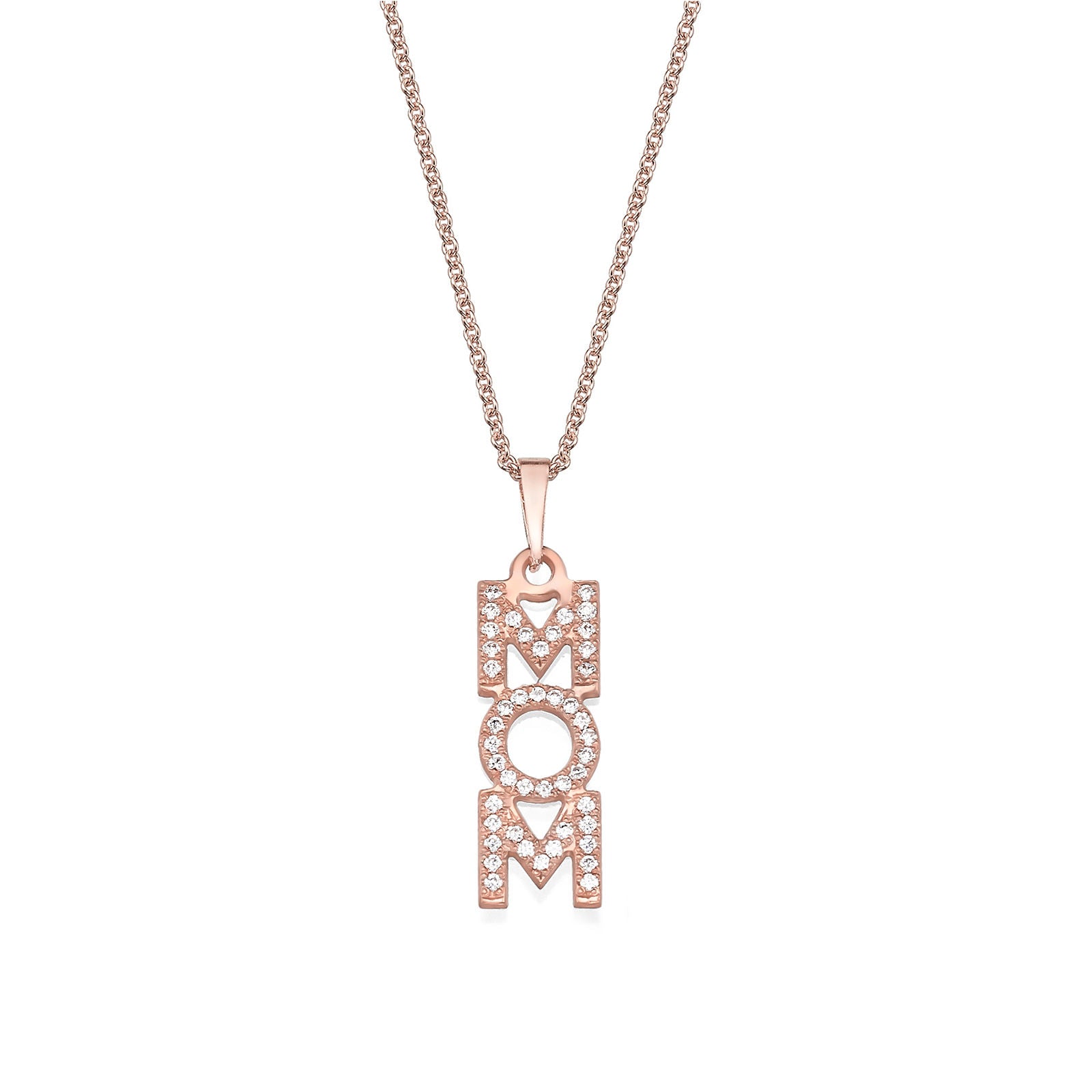 שרשרת mom מזהב ורוד 14 קראט - אנכי זירקונים שרשרת mom מזהב ורוד 14 קראט - אנכי זירקונים