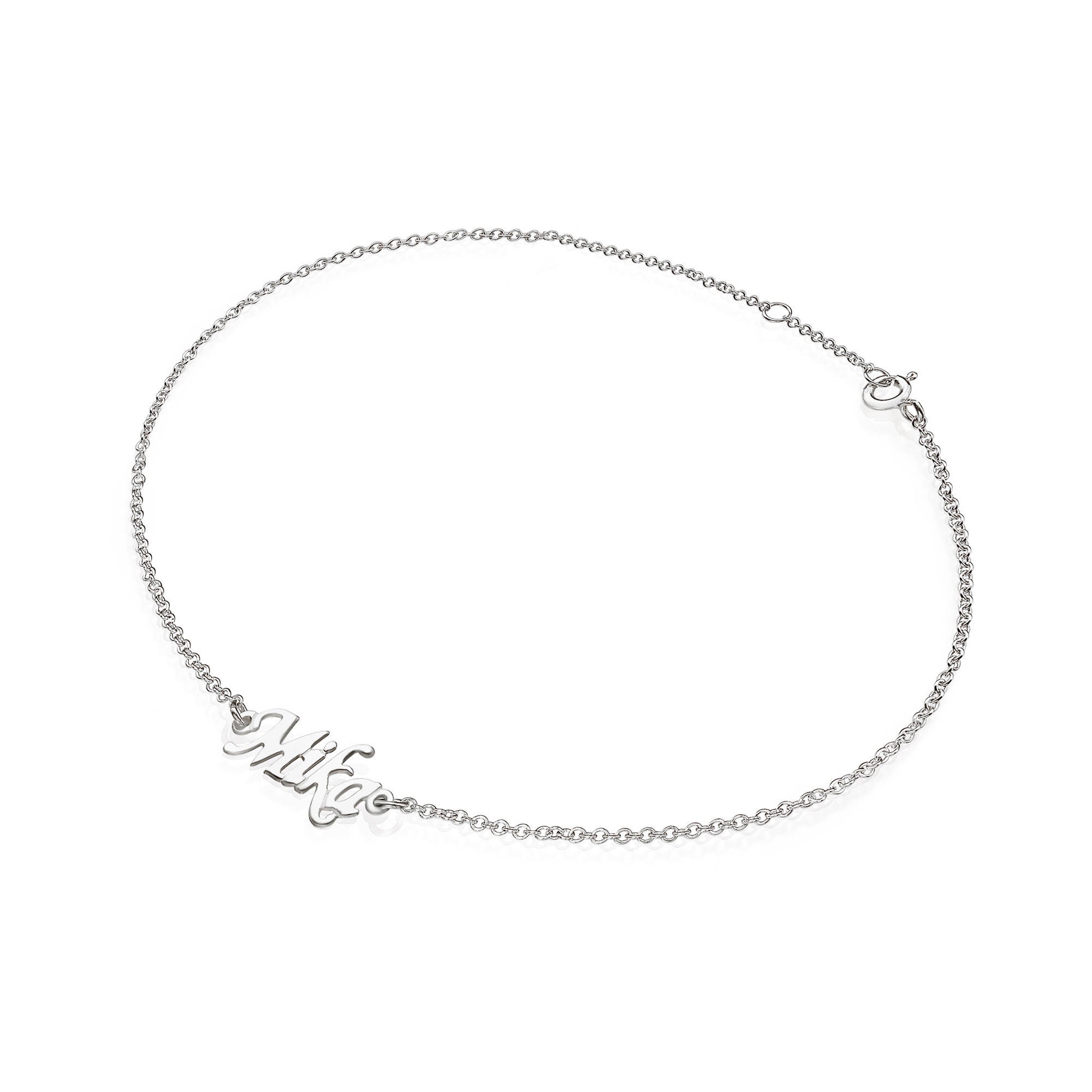 צמיד שם לרגל מזהב לבן 14 קראט - 1.3 צמיד שם לרגל מזהב לבן 14 קראט - 1.3