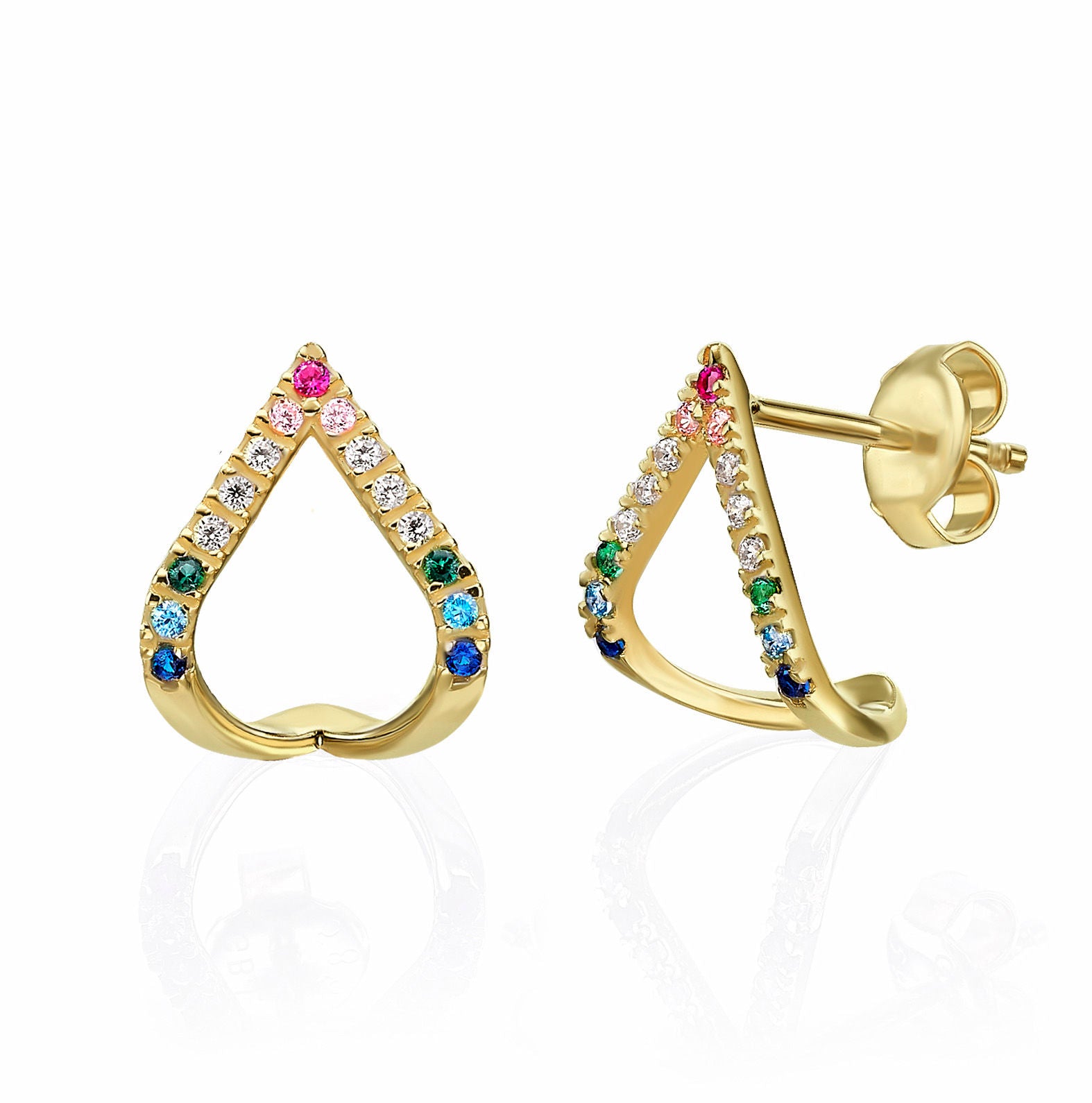 עגילים צמודים חובקים מזהב צהוב 14 קראט - לגונה כחולה עגילים צמודים חובקים מזהב צהוב 14 קראט - לגונה כחולה