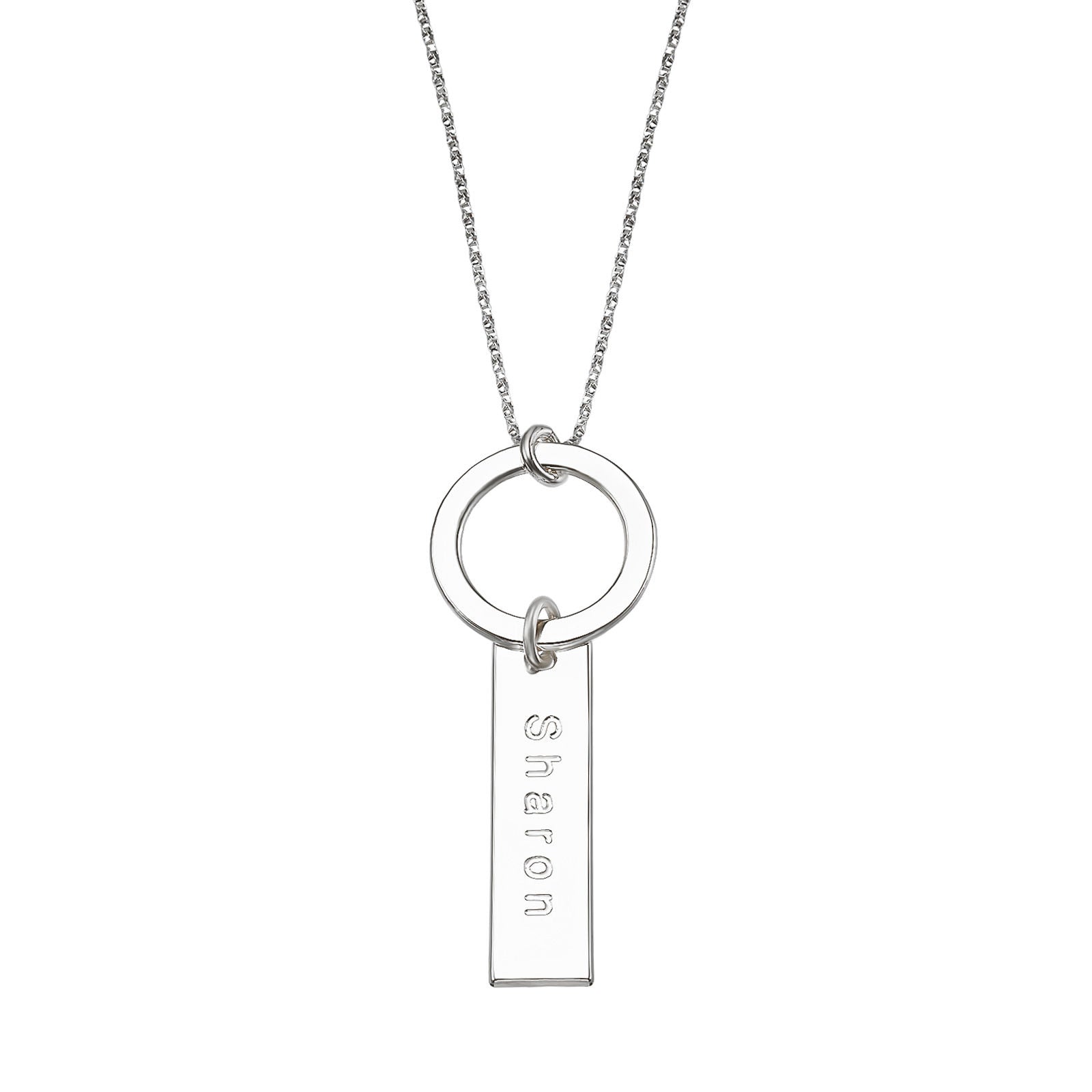 תליון ושרשרת מזהב לבן 14 קראט - מעגל החיים עם שם מלבני תליון ושרשרת מזהב לבן 14 קראט - מעגל החיים עם שם מלבני