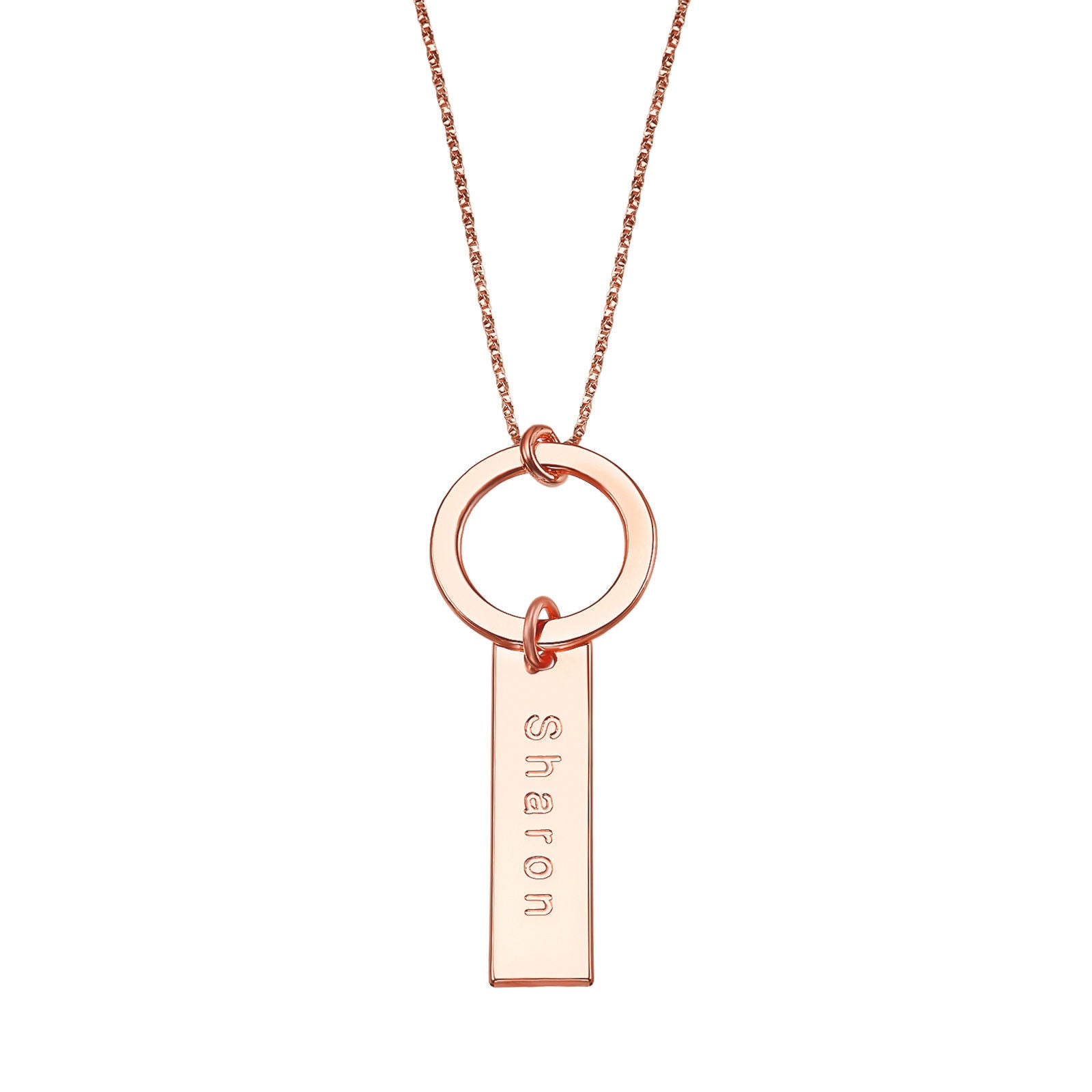 תליון ושרשרת מזהב ורוד 14 קראט - מעגל החיים עם שם מלבני תליון ושרשרת מזהב ורוד 14 קראט - מעגל החיים עם שם מלבני