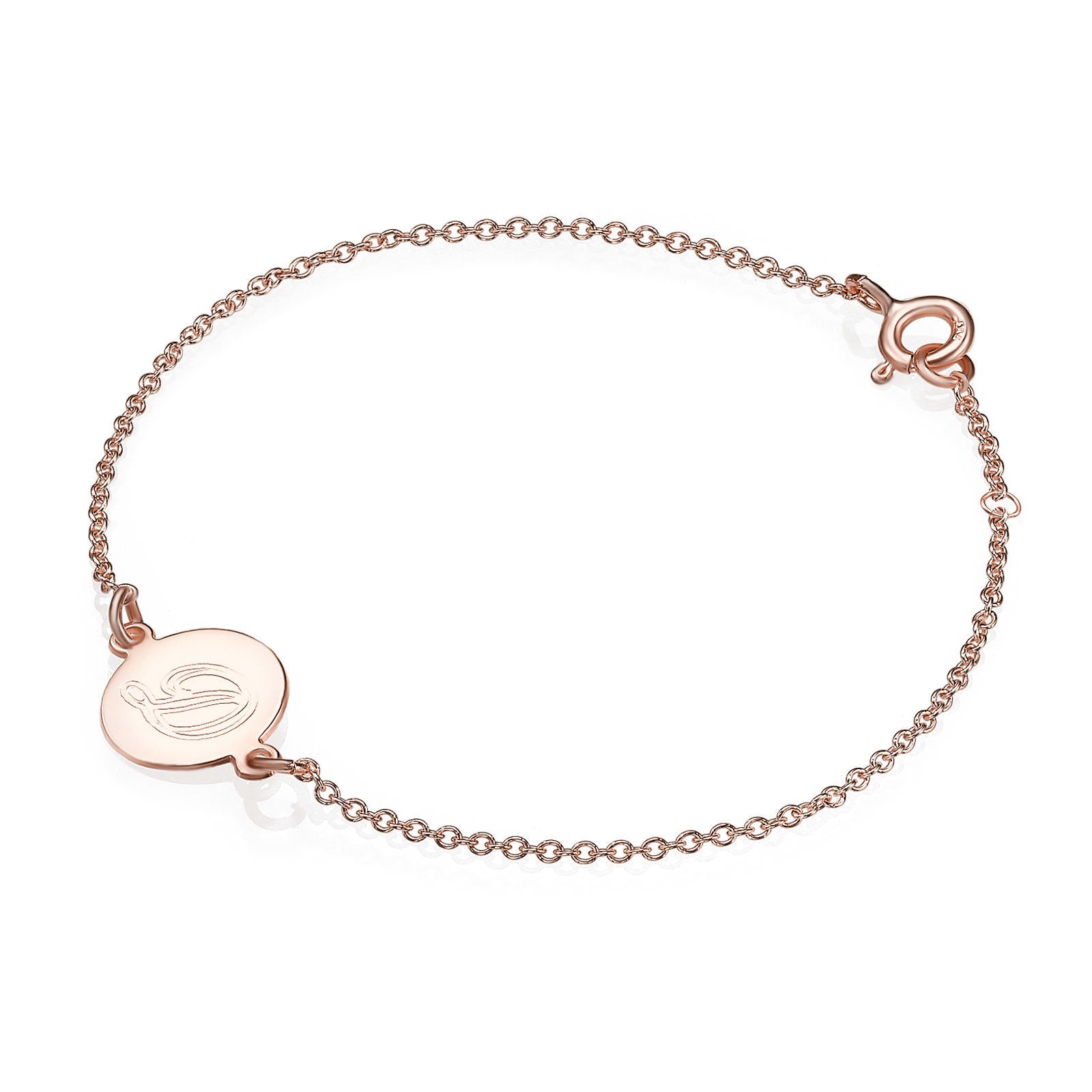 צמיד שם ליד מזהב ורוד 14 קראט - שם דיסקית צמיד שם ליד מזהב ורוד 14 קראט - שם דיסקית