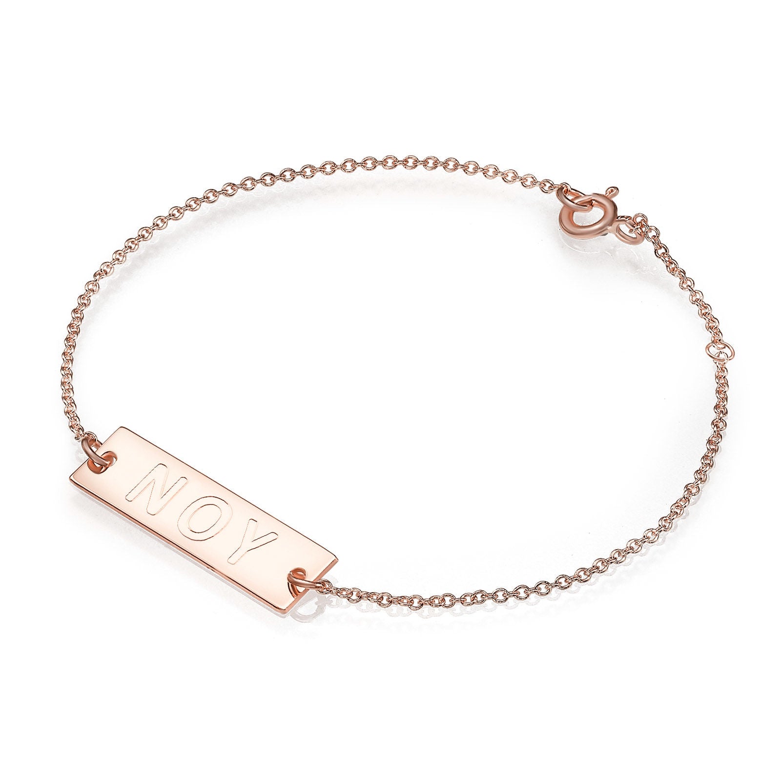 צמיד שם ליד מזהב ורוד 14 קראט - שם מלבני צמיד שם ליד מזהב ורוד 14 קראט - שם מלבני