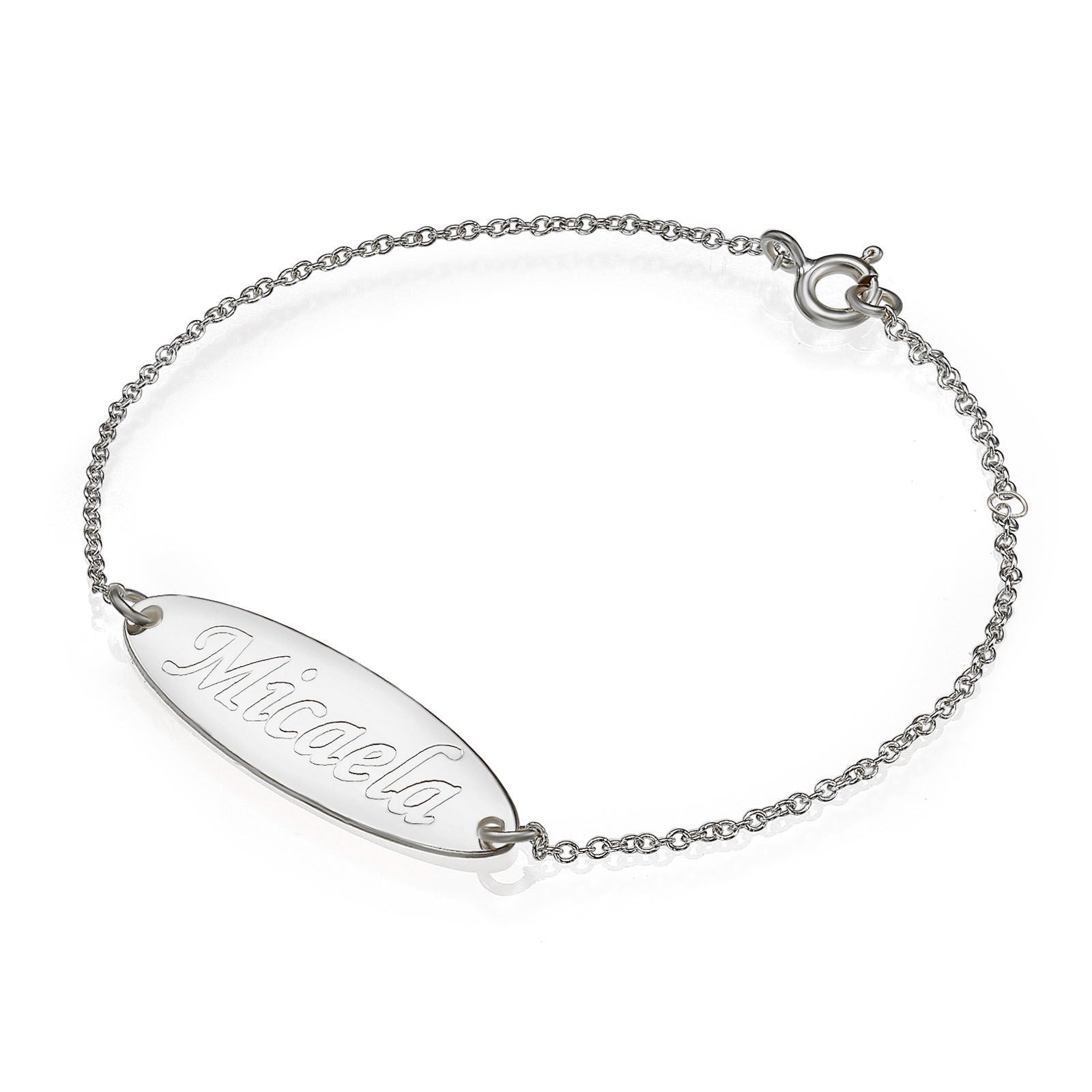 צמיד שם ליד מכסף אמיתי 925 -  שם אובלי צמיד שם ליד מכסף אמיתי 925 -  שם אובלי