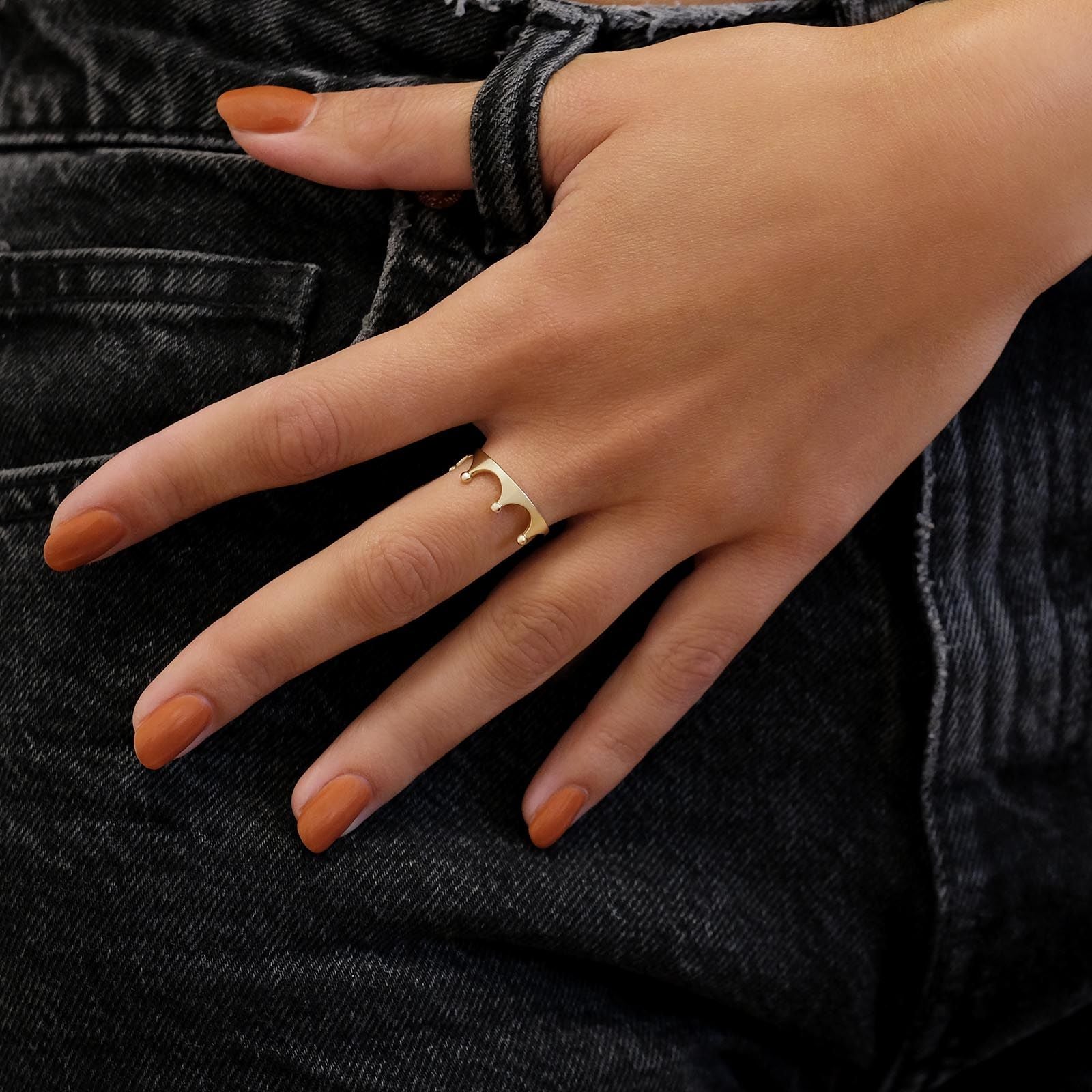 טבעת מזהב צהוב 14 קראט - כתר טבעת מזהב צהוב 14 קראט - כתר