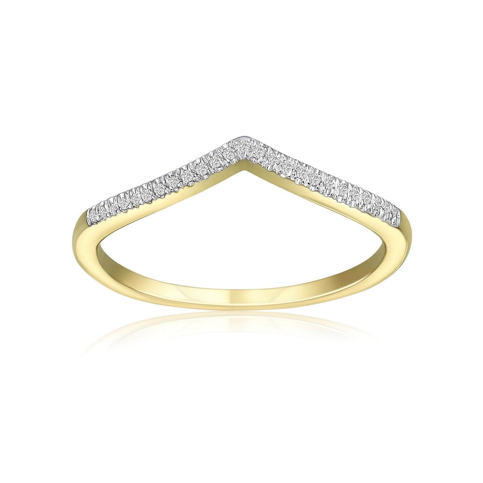 טבעת יהלומים מזהב צהוב 14 קראט - וי מנצנץ טבעת יהלומים מזהב צהוב 14 קראט - וי מנצנץ