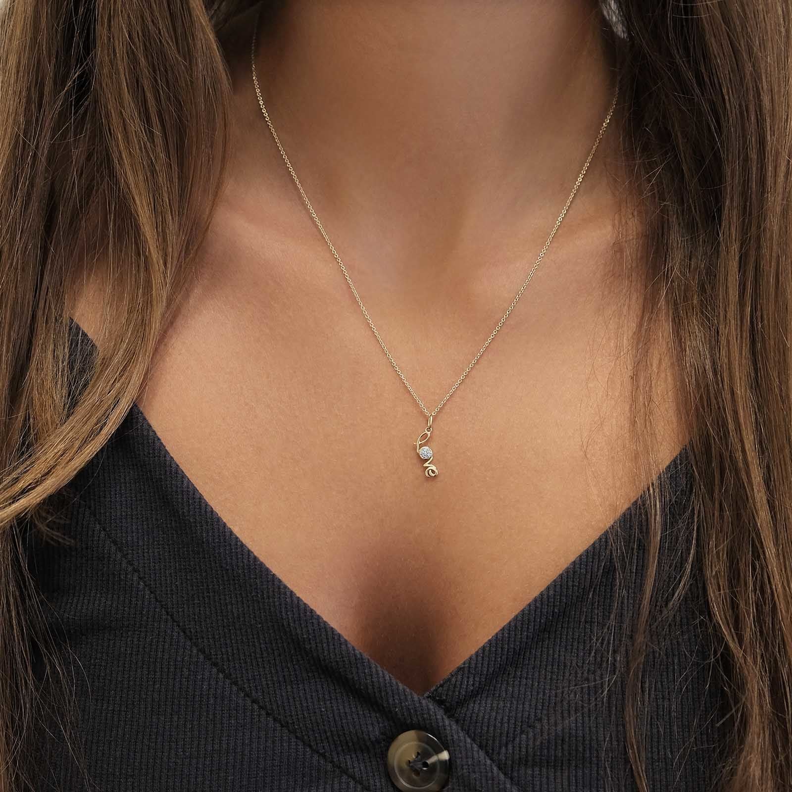 תליון ושרשרת יהלומים מזהב לבן 14 קראט -  Love תליון ושרשרת יהלומים מזהב לבן 14 קראט -  Love