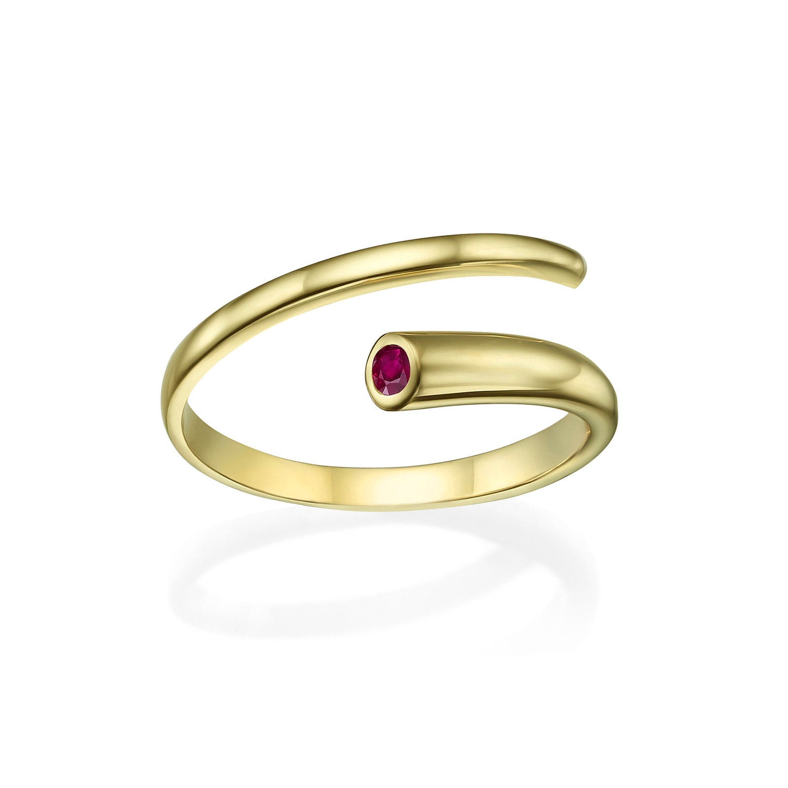 טבעת לנשים מזהב צהוב 14 קראט - ספירלה אדומה טבעת לנשים מזהב צהוב 14 קראט - ספירלה אדומה