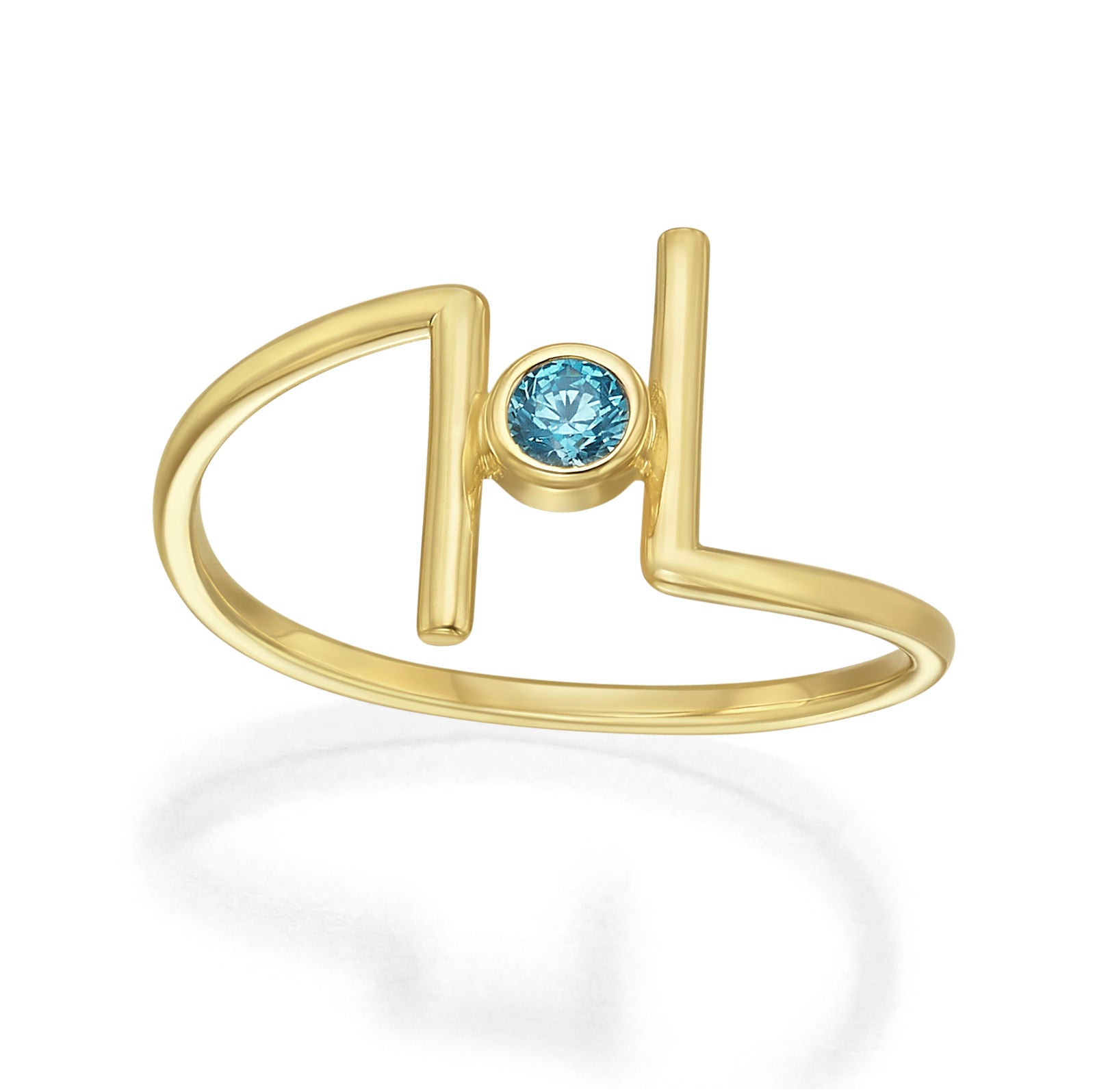 טבעת לנשים מזהב צהוב 14 קראט - ריין כחולה טבעת לנשים מזהב צהוב 14 קראט - ריין כחולה