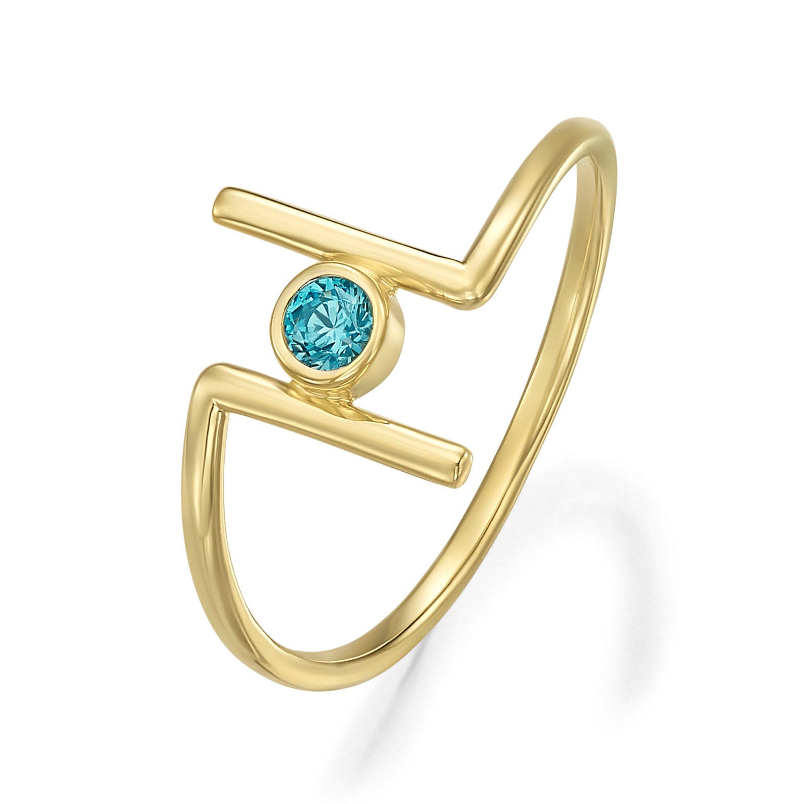 טבעת לנשים מזהב צהוב 14 קראט - ריין כחולה טבעת לנשים מזהב צהוב 14 קראט - ריין כחולה