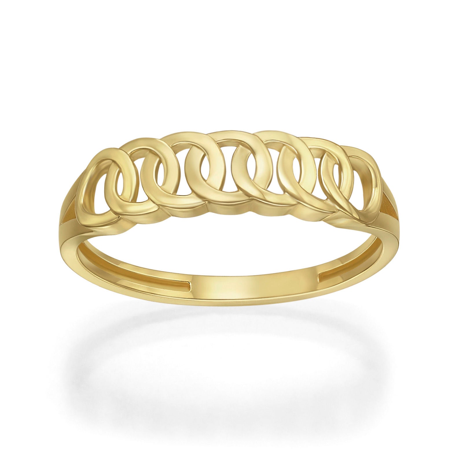 טבעת לנשים מזהב צהוב 14 קראט - חוליות עגולות טבעת לנשים מזהב צהוב 14 קראט - חוליות עגולות