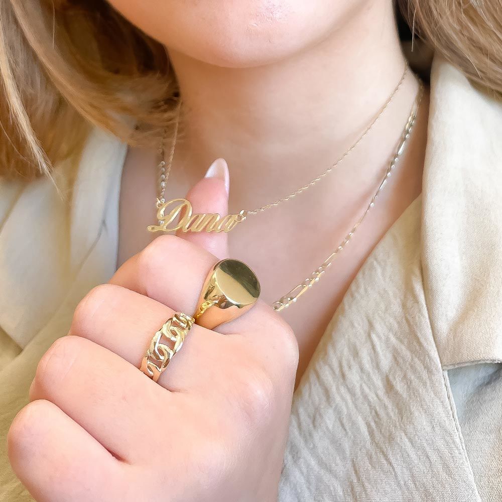 טבעת לנשים מזהב צהוב 14 קראט - חוליות שטוחות טבעת לנשים מזהב צהוב 14 קראט - חוליות שטוחות