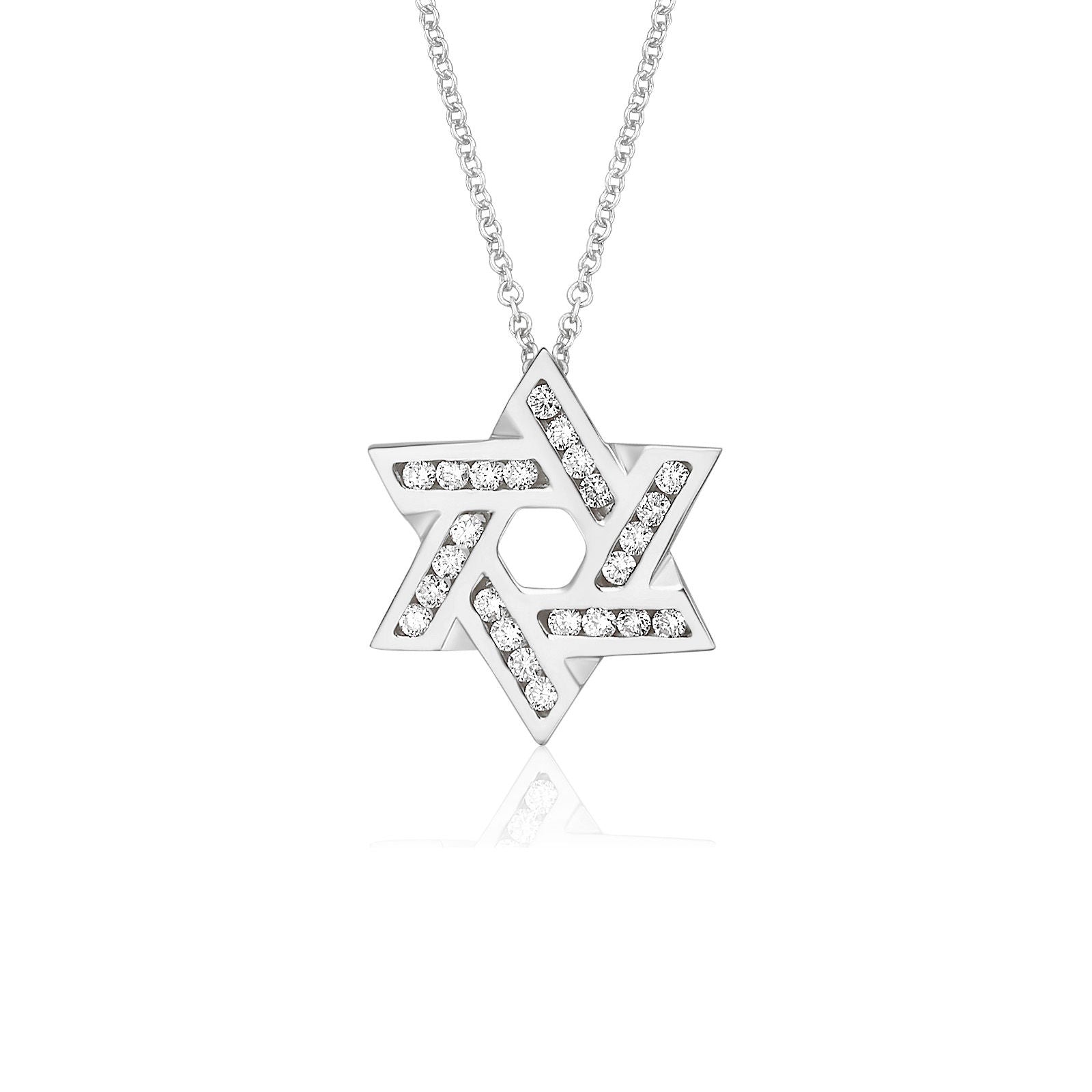 תליון ושרשרת יהלומים מזהב לבן 14 קראט - מגן דוד יהלומים תליון ושרשרת יהלומים מזהב לבן 14 קראט - מגן דוד יהלומים