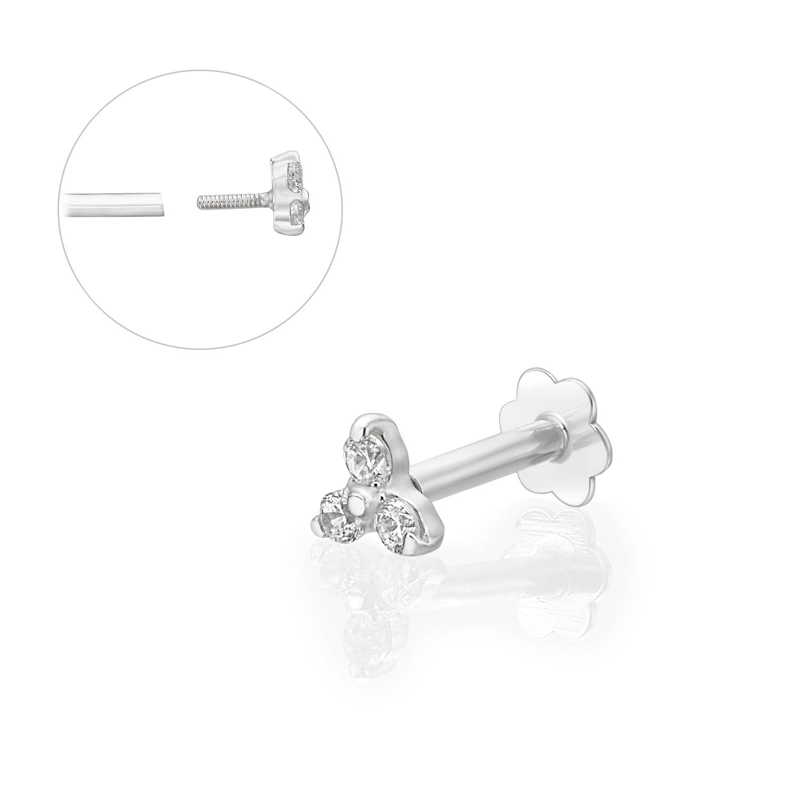 פירסינג לאוזן מזהב לבן 14 קראט - טראגוס לברט שלושה זירקונים פירסינג לאוזן מזהב לבן 14 קראט - טראגוס לברט שלושה זירקונים