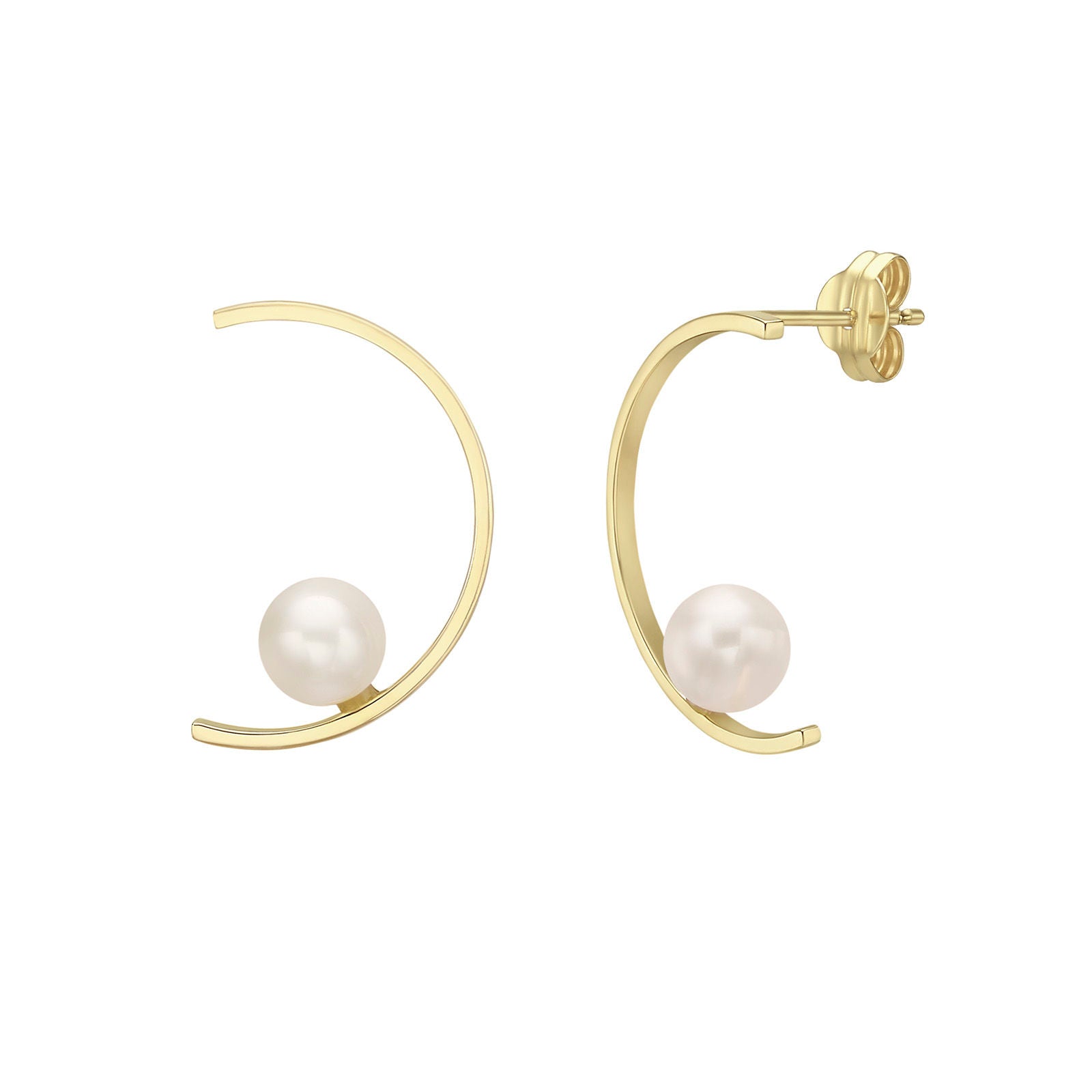 עגילים צמודים מזהב צהוב 14 קראט - פרל עגילים צמודים מזהב צהוב 14 קראט - פרל