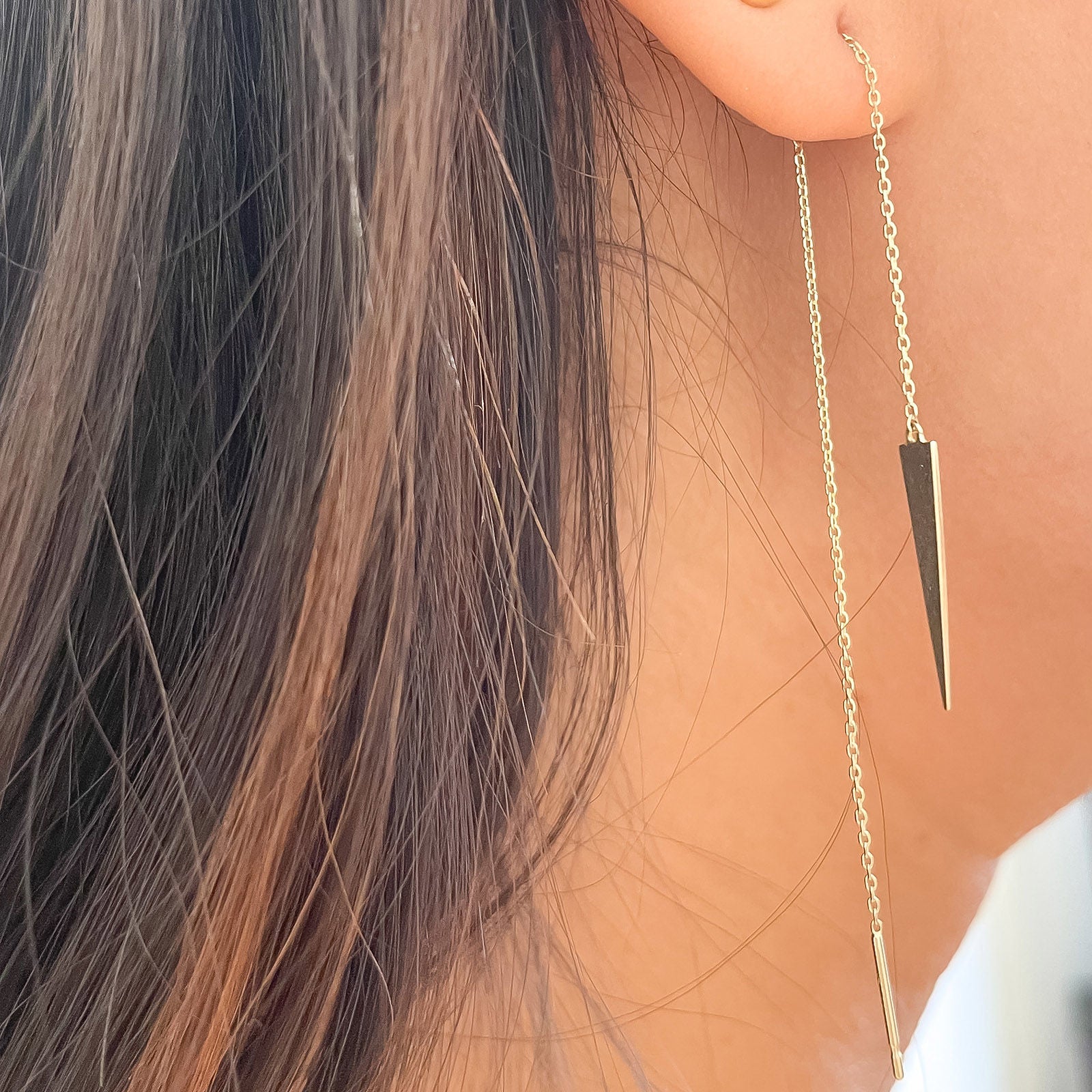 עגילים תלויים מזהב צהוב 14 קראט - טסה עגילים תלויים מזהב צהוב 14 קראט - טסה