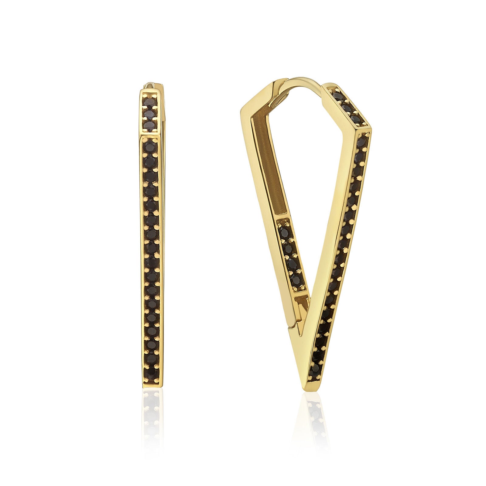 עגילים לאשה מזהב צהוב 14 קראט -  וניס שחורה עגילים לאשה מזהב צהוב 14 קראט -  וניס שחורה