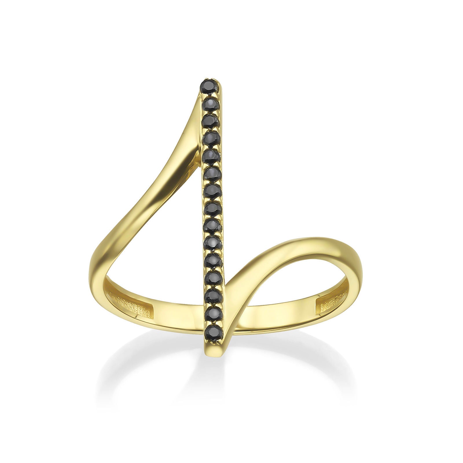 טבעת לנשים מזהב צהוב 14 קראט - ריבר שחורה טבעת לנשים מזהב צהוב 14 קראט - ריבר שחורה