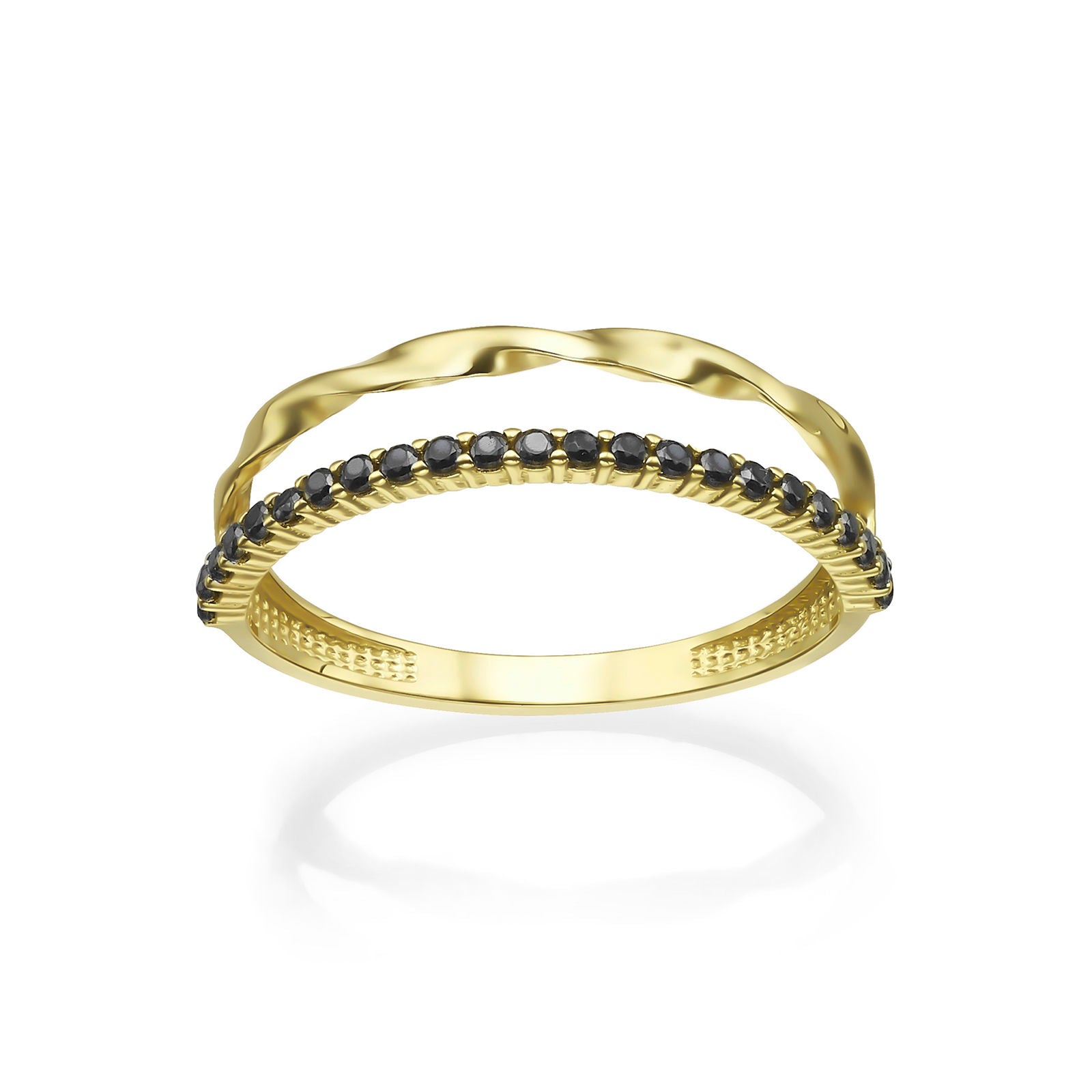 טבעת לנשים מזהב צהוב 14 קראט - מנואל שחורה טבעת לנשים מזהב צהוב 14 קראט - מנואל שחורה