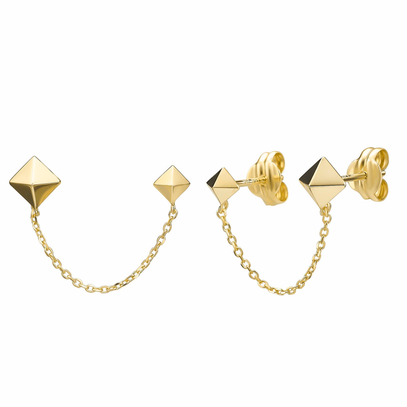 עגילי שני חורים מזהב צהוב 14 קראט - נסיה עגילי שני חורים מזהב צהוב 14 קראט - נסיה