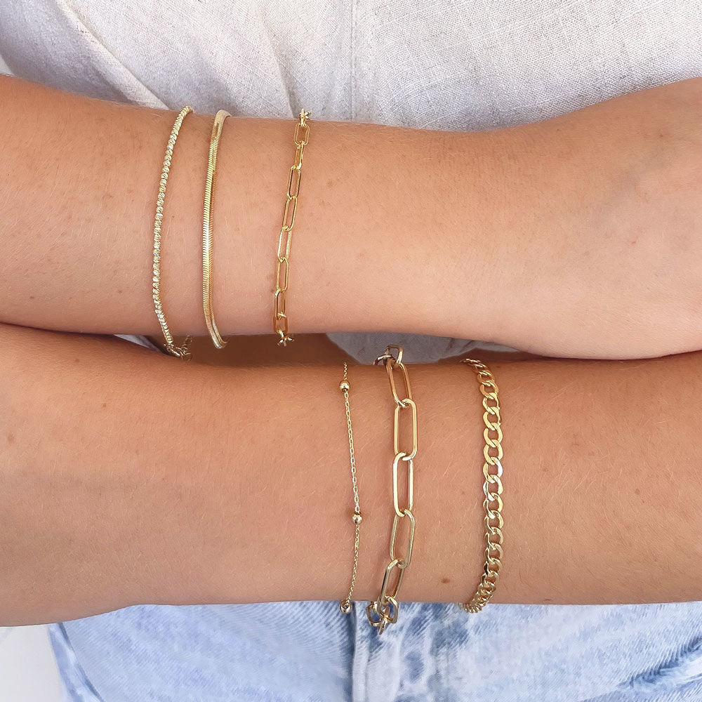 צמיד לאישה מזהב צהוב 14 קראט - חוליות דקות 18 ס"מ צמיד לאישה מזהב צהוב 14 קראט - חוליות דקות 18 ס"מ