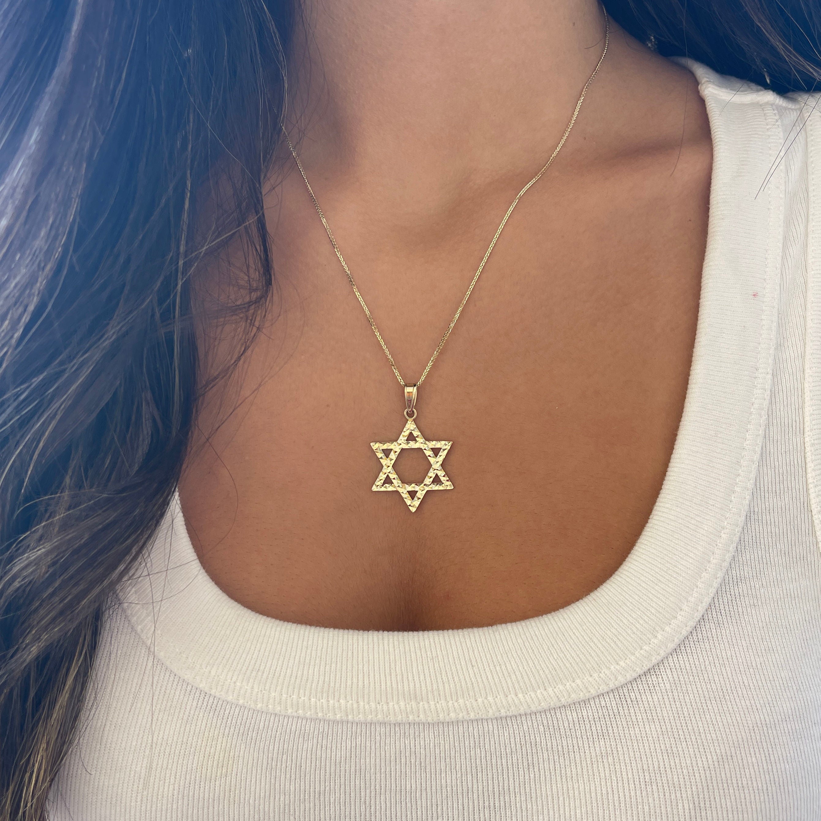 תליון ושרשרת מזהב צהוב 14 קראט -מגן דוד דו צדדי תליון ושרשרת מזהב צהוב 14 קראט -מגן דוד דו צדדי