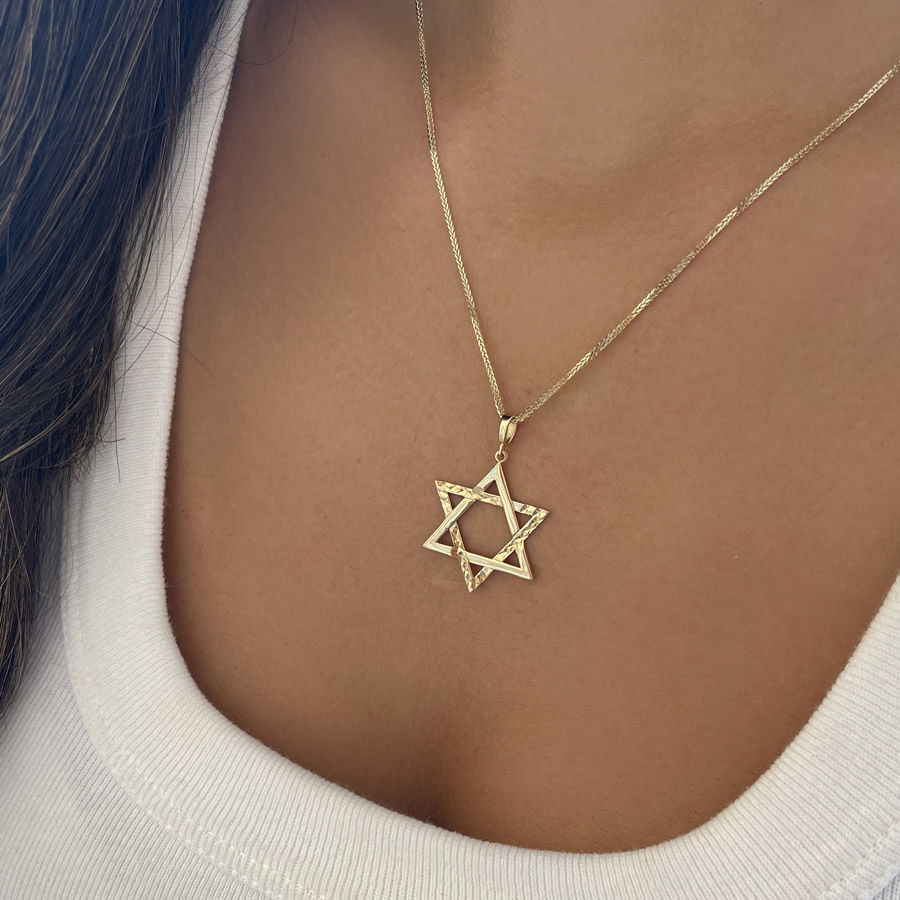 תליון ושרשרת מזהב צהוב 14 קראט - מגן דוד משולב תליון ושרשרת מזהב צהוב 14 קראט - מגן דוד משולב