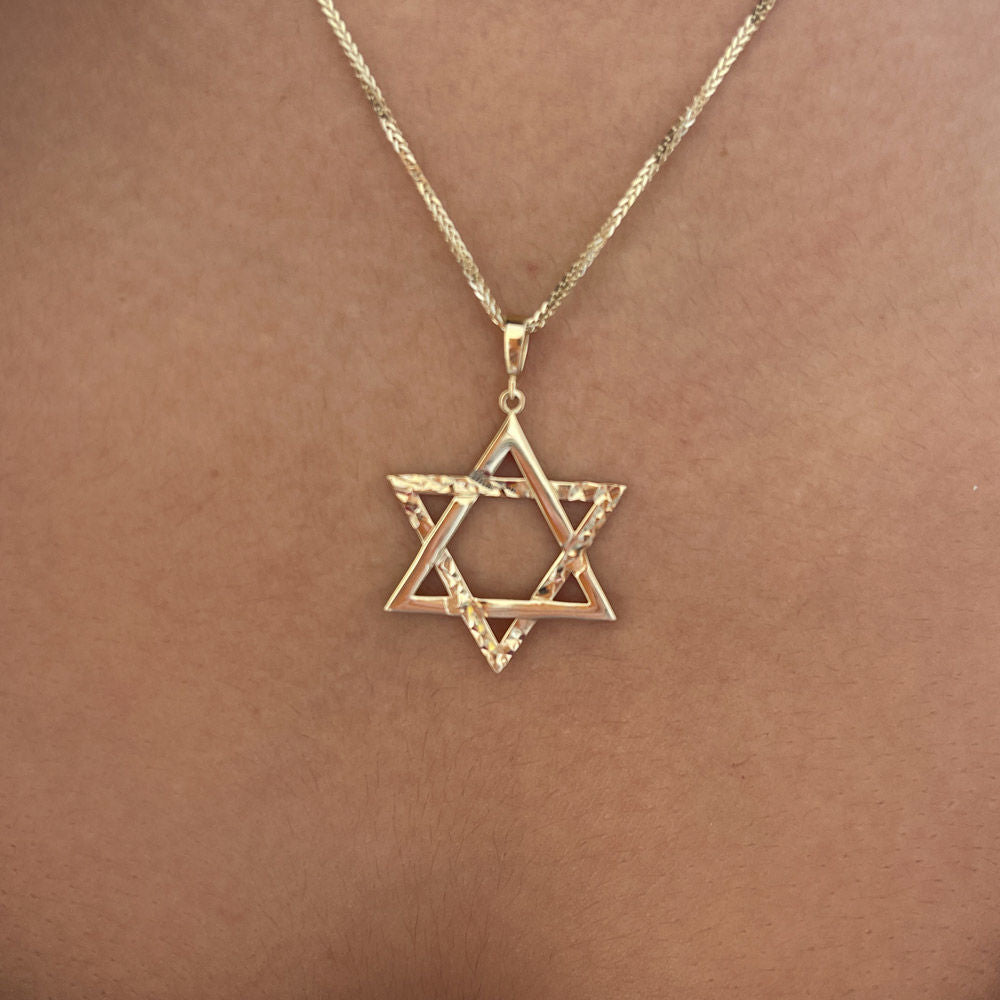 תליון ושרשרת מזהב צהוב 14 קראט - מגן דוד משולב תליון ושרשרת מזהב צהוב 14 קראט - מגן דוד משולב