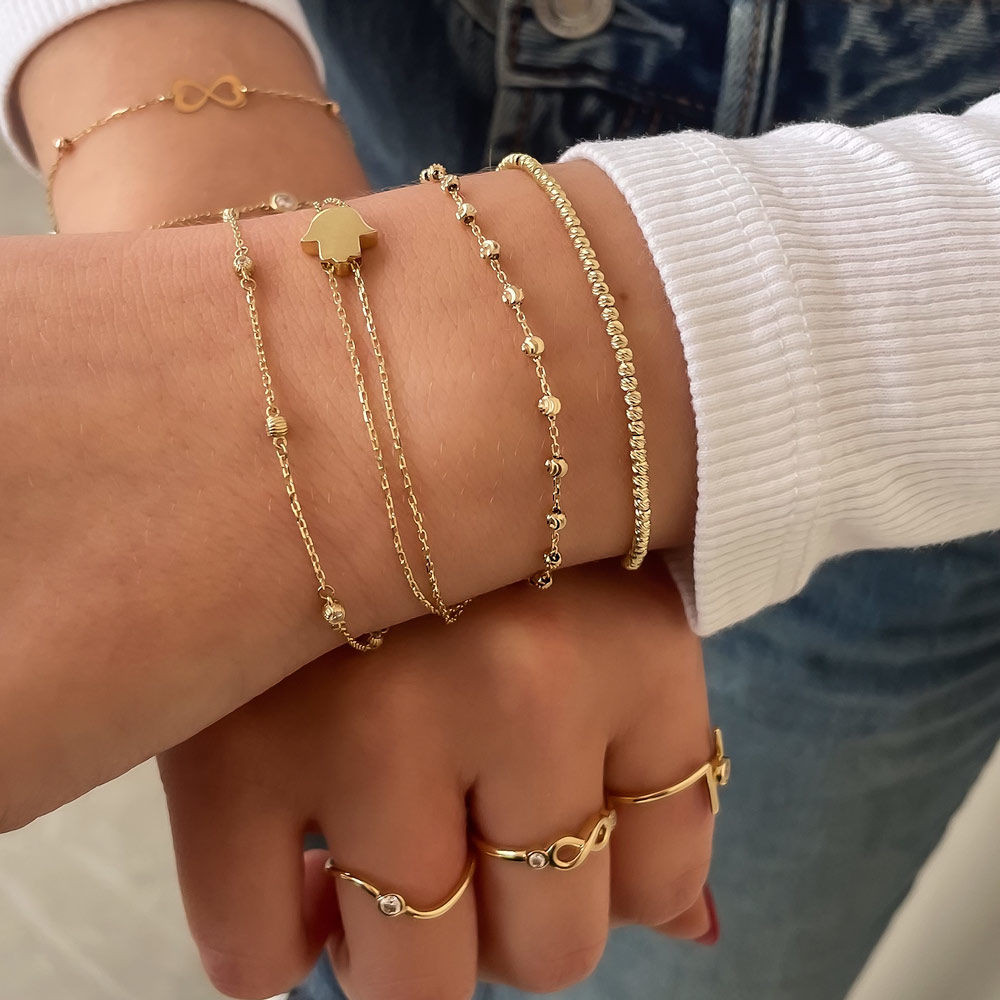 צמיד כדורים מזהב צהוב 14 קראט - לוסיל צמיד כדורים מזהב צהוב 14 קראט - לוסיל