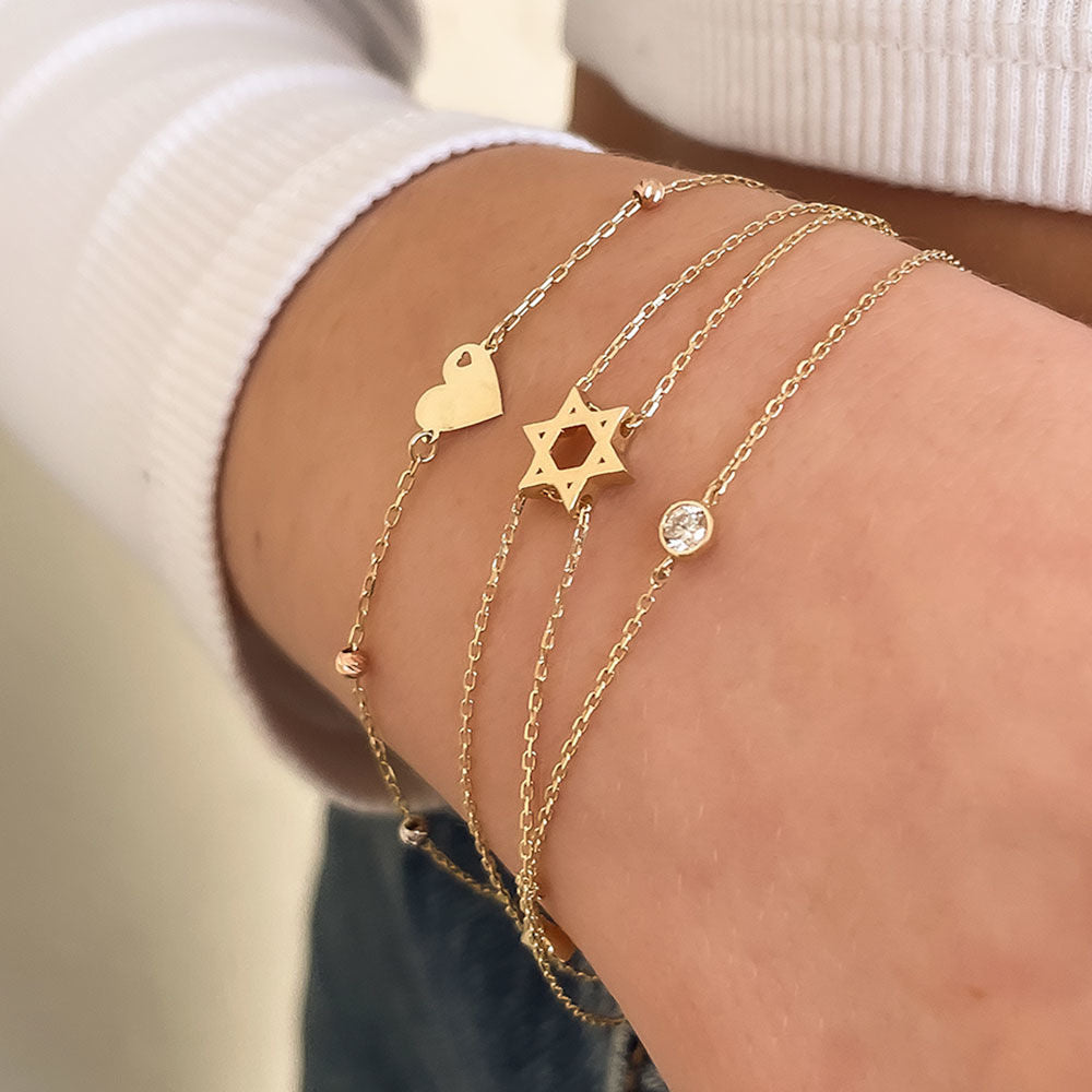 צמיד לאישה מזהב צהוב 14 קראט - מגן דוד צמיד לאישה מזהב צהוב 14 קראט - מגן דוד