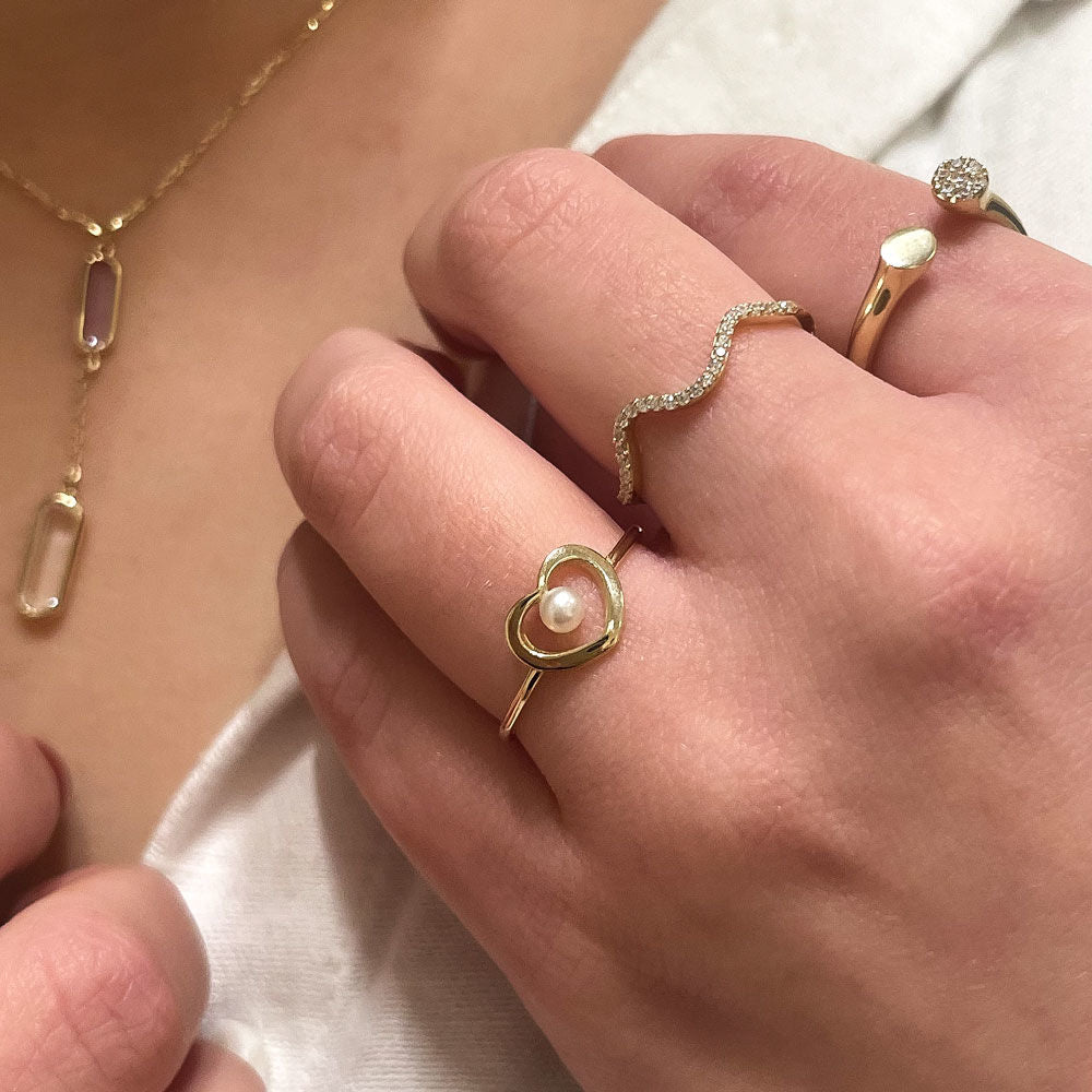 טבעת לב לאישה מזהב צהוב 14 קראט - לב נינה טבעת לב לאישה מזהב צהוב 14 קראט - לב נינה