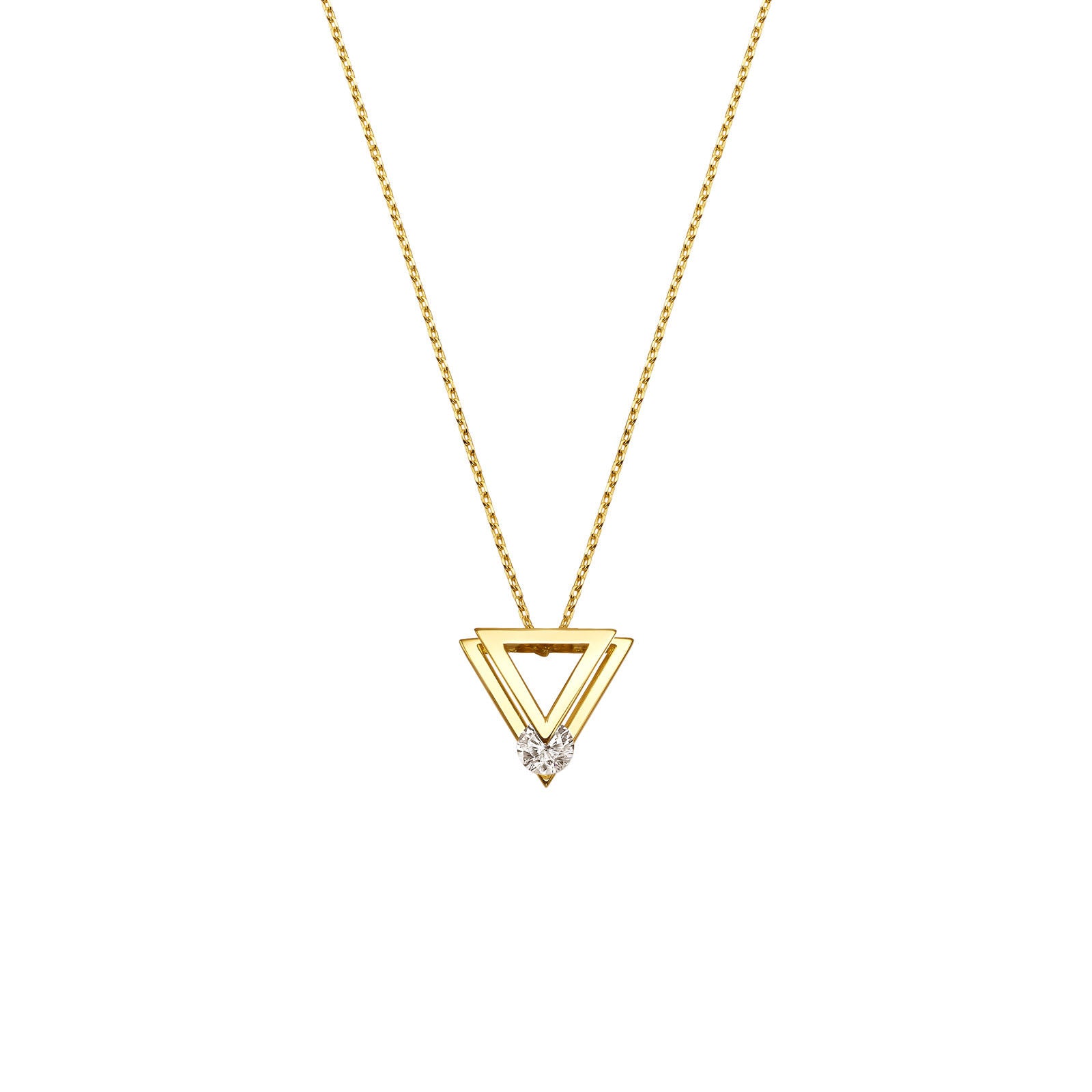 תליון ושרשרת מזהב צהוב 14 קראט - משולשים עם זירקון תליון ושרשרת מזהב צהוב 14 קראט - משולשים עם זירקון