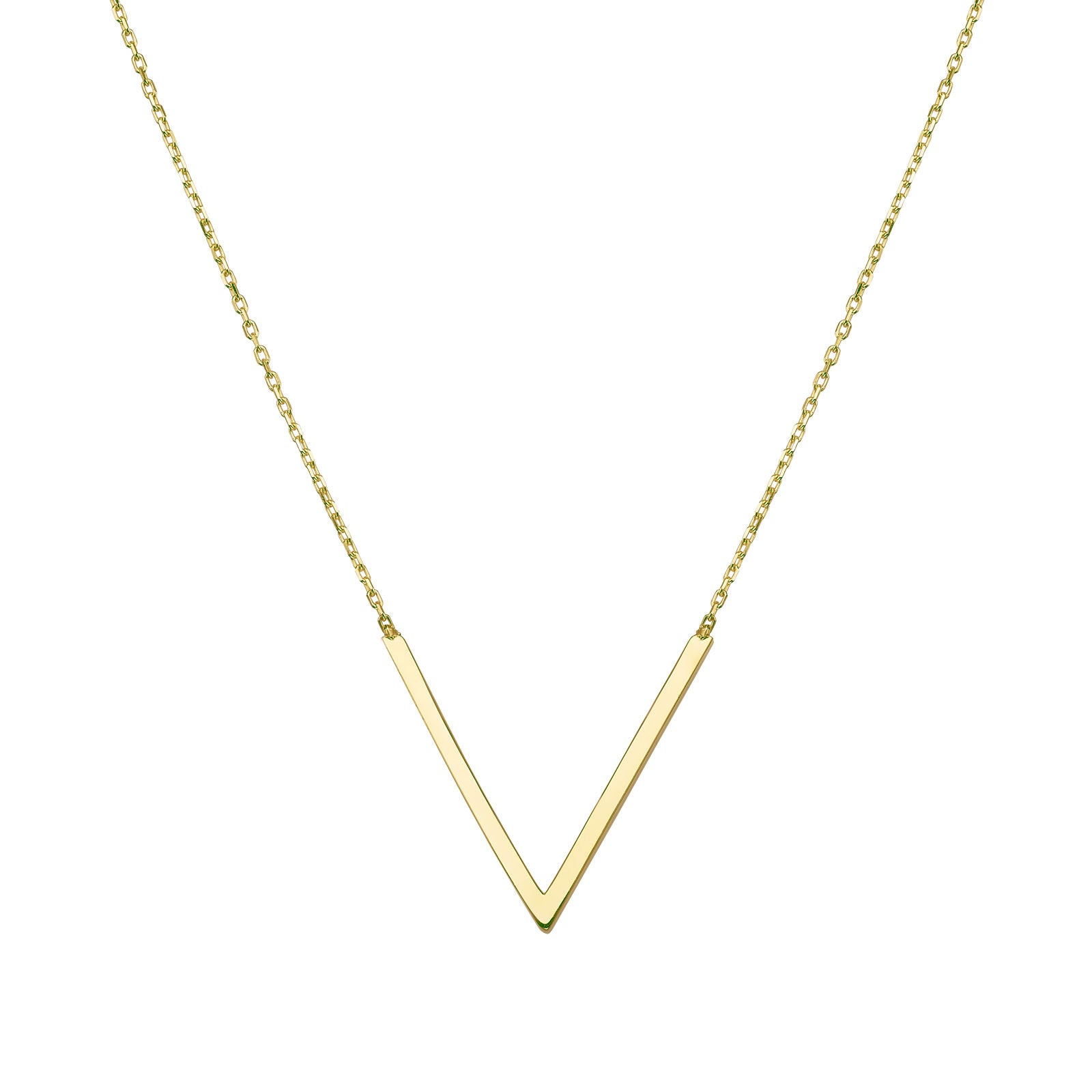 תליון ושרשרת מזהב צהוב 14 קראט - וי מבריק תליון ושרשרת מזהב צהוב 14 קראט - וי מבריק