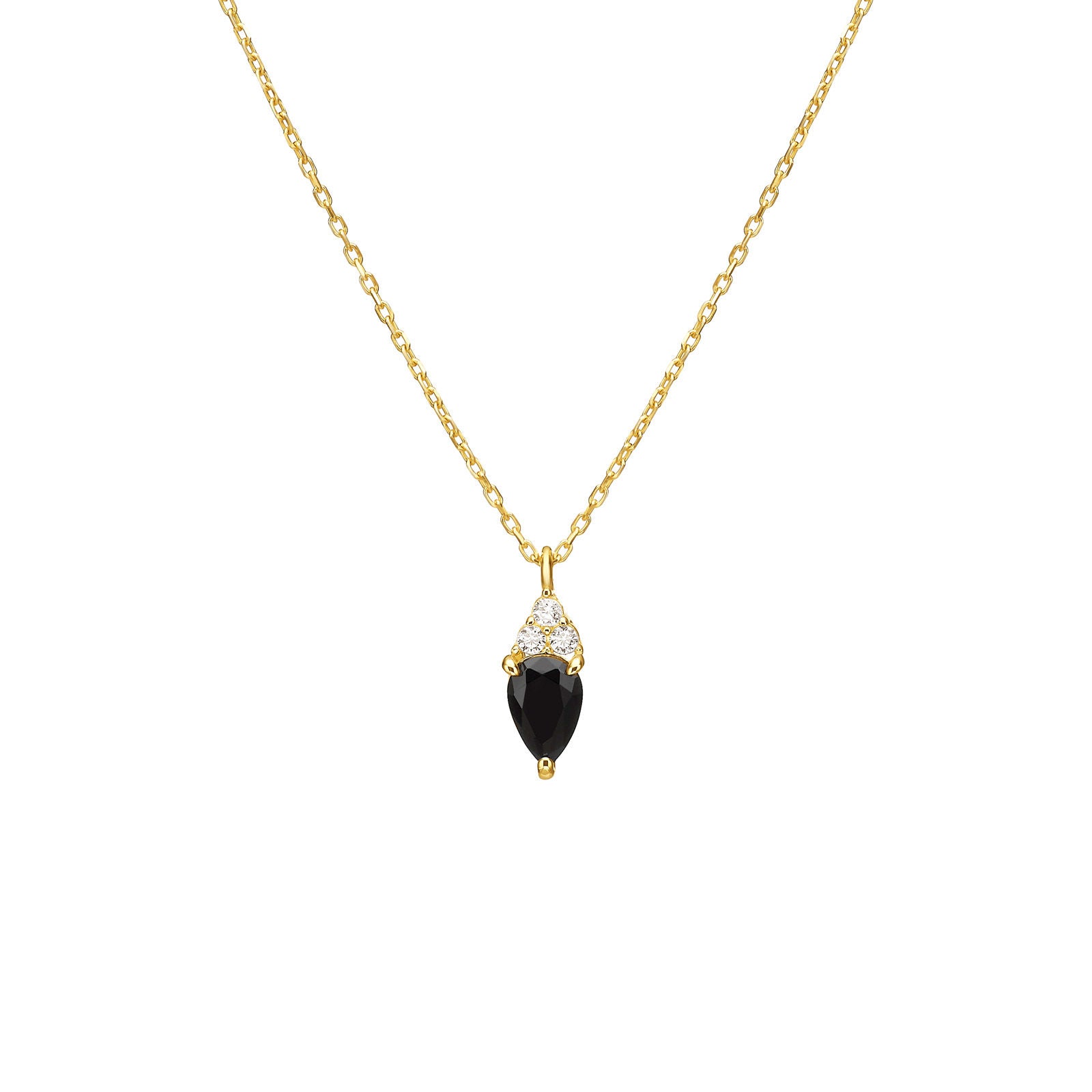 תליון ושרשרת מזהב צהוב 14 קראט - טיפה קמילה שחורה תליון ושרשרת מזהב צהוב 14 קראט - טיפה קמילה שחורה