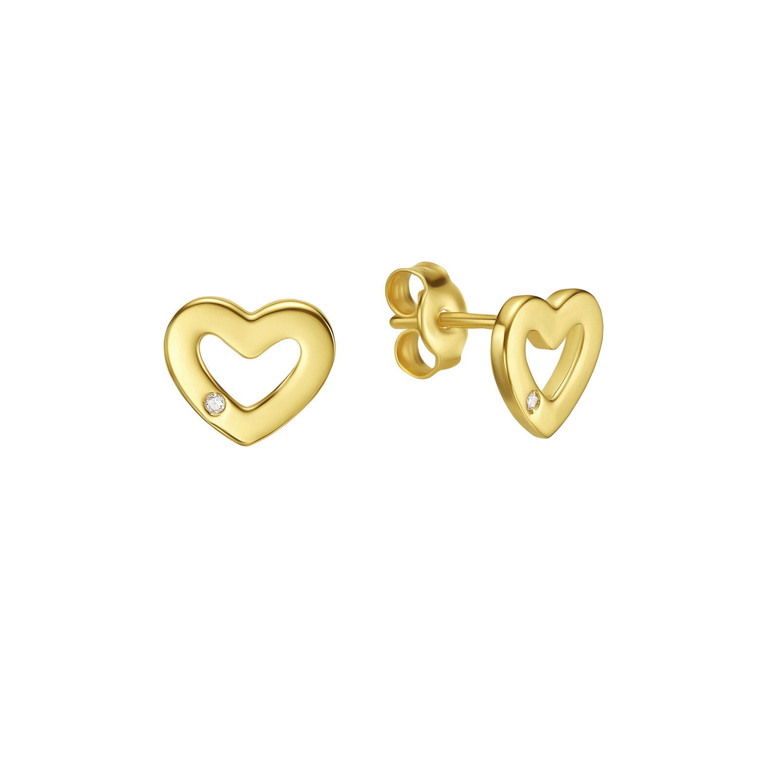 עגילי יהלומים צמודים מזהב צהוב 14 קראט - לב אמיקה עגילי יהלומים צמודים מזהב צהוב 14 קראט - לב אמיקה