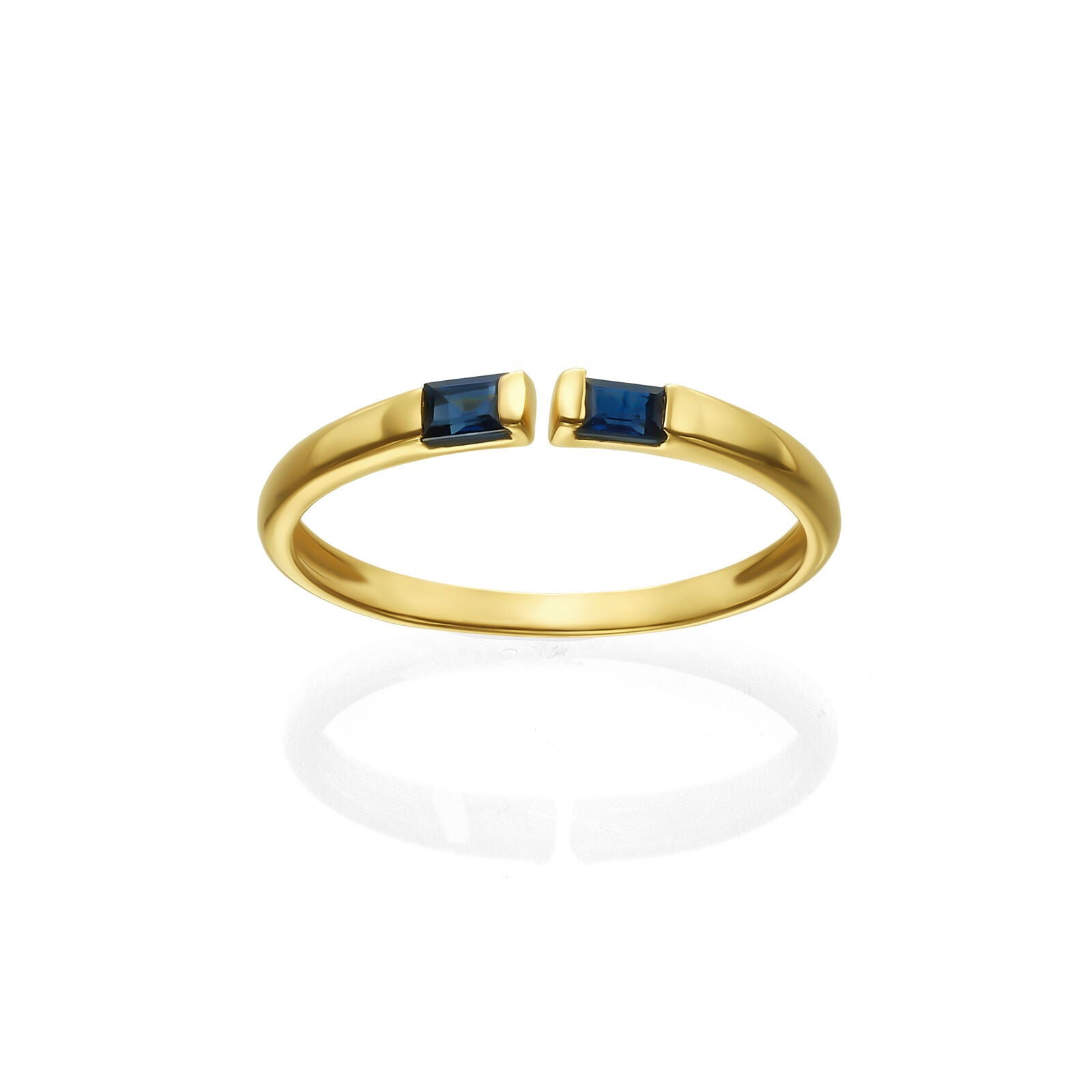 טבעת ספיר פתוחה מזהב צהוב 14 קראט - אקו כחולה טבעת ספיר פתוחה מזהב צהוב 14 קראט - אקו כחולה